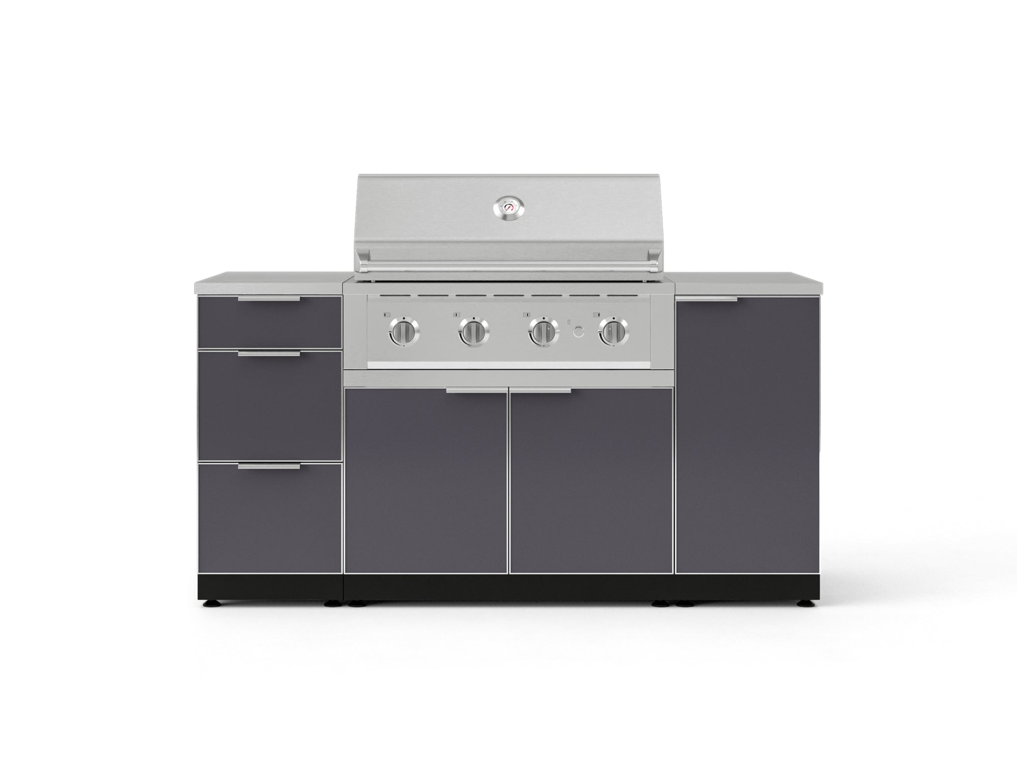 Outdoor Grill Island Aluminum 6 Piece Cabinet Set with 1 Door, 3 Drawer, Grill Cabinet, Performance Grill and Countertops