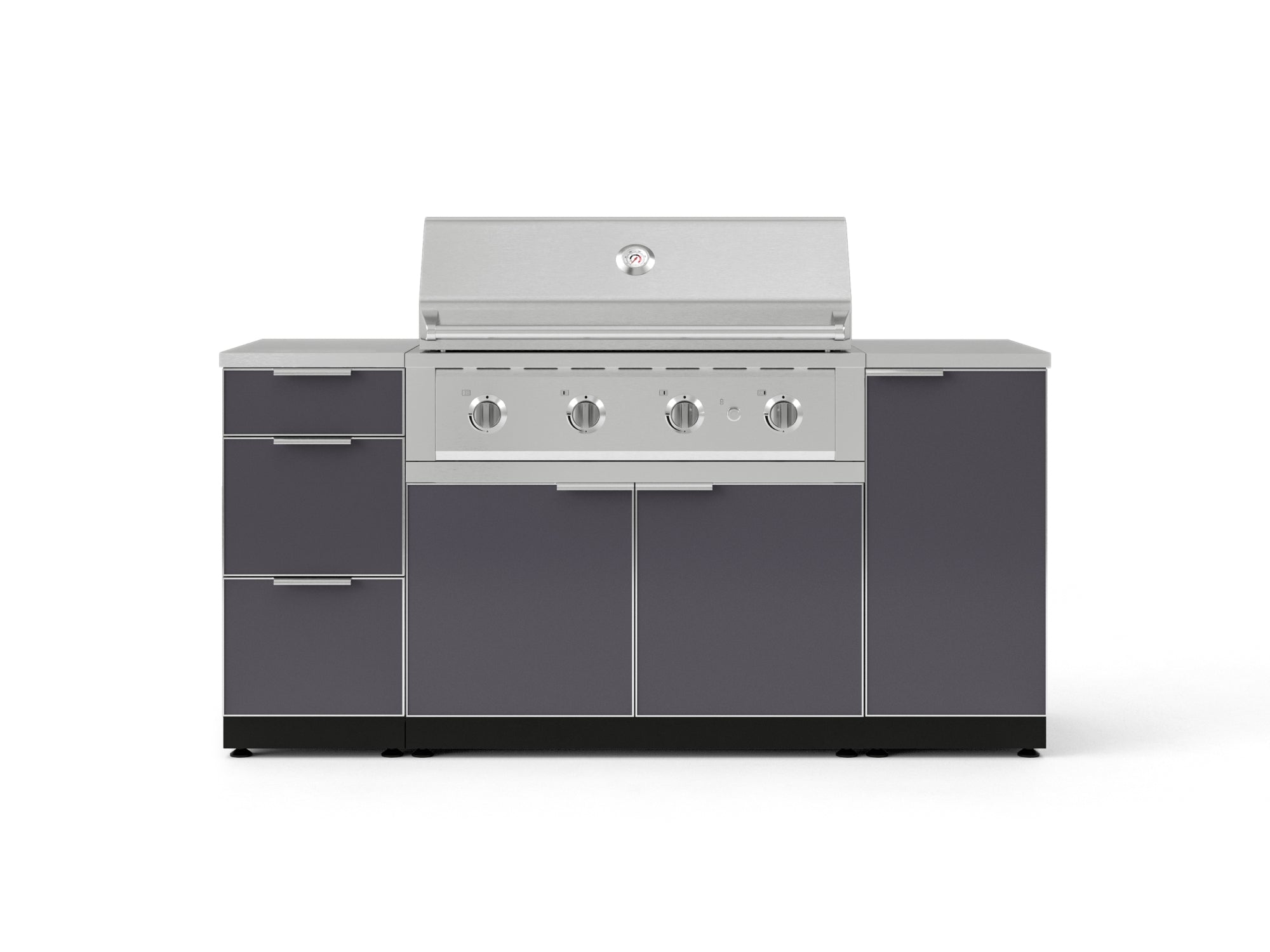 Outdoor Grill Island Aluminum 6 Piece Cabinet Set with 1 Door, 3 Drawer, Grill Cabinet, Performance Grill and Countertops
