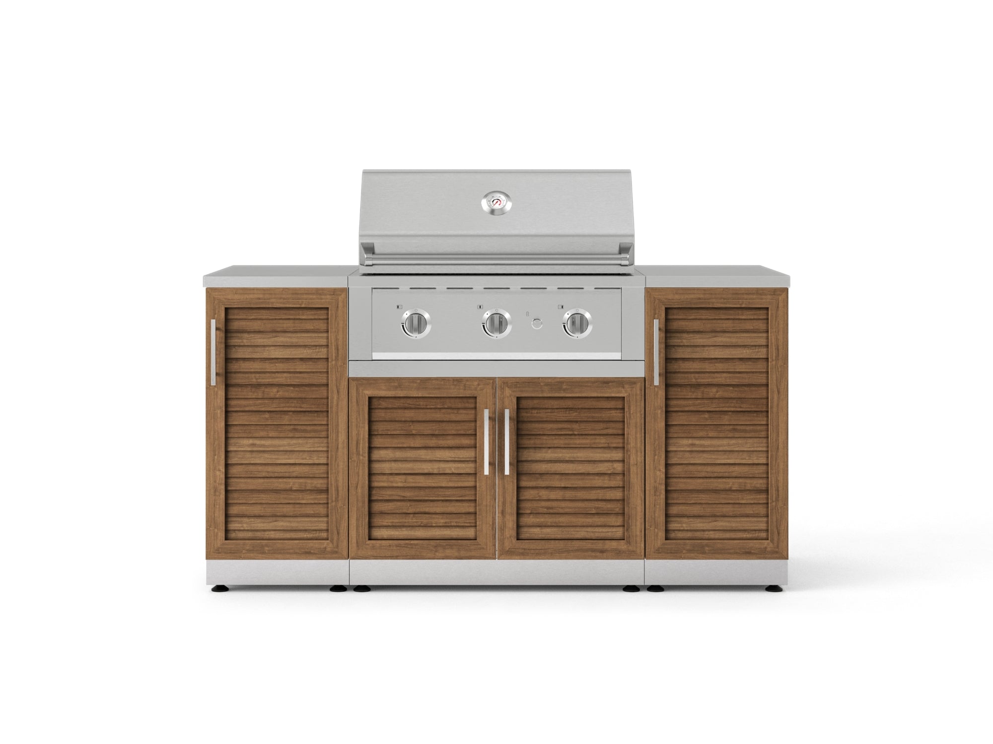 Outdoor Grill Island Stainless-Steel Louvered Doors 6 Piece Cabinet Set with 1 Door, Grill Cabinet, Performance Grill and Countertops