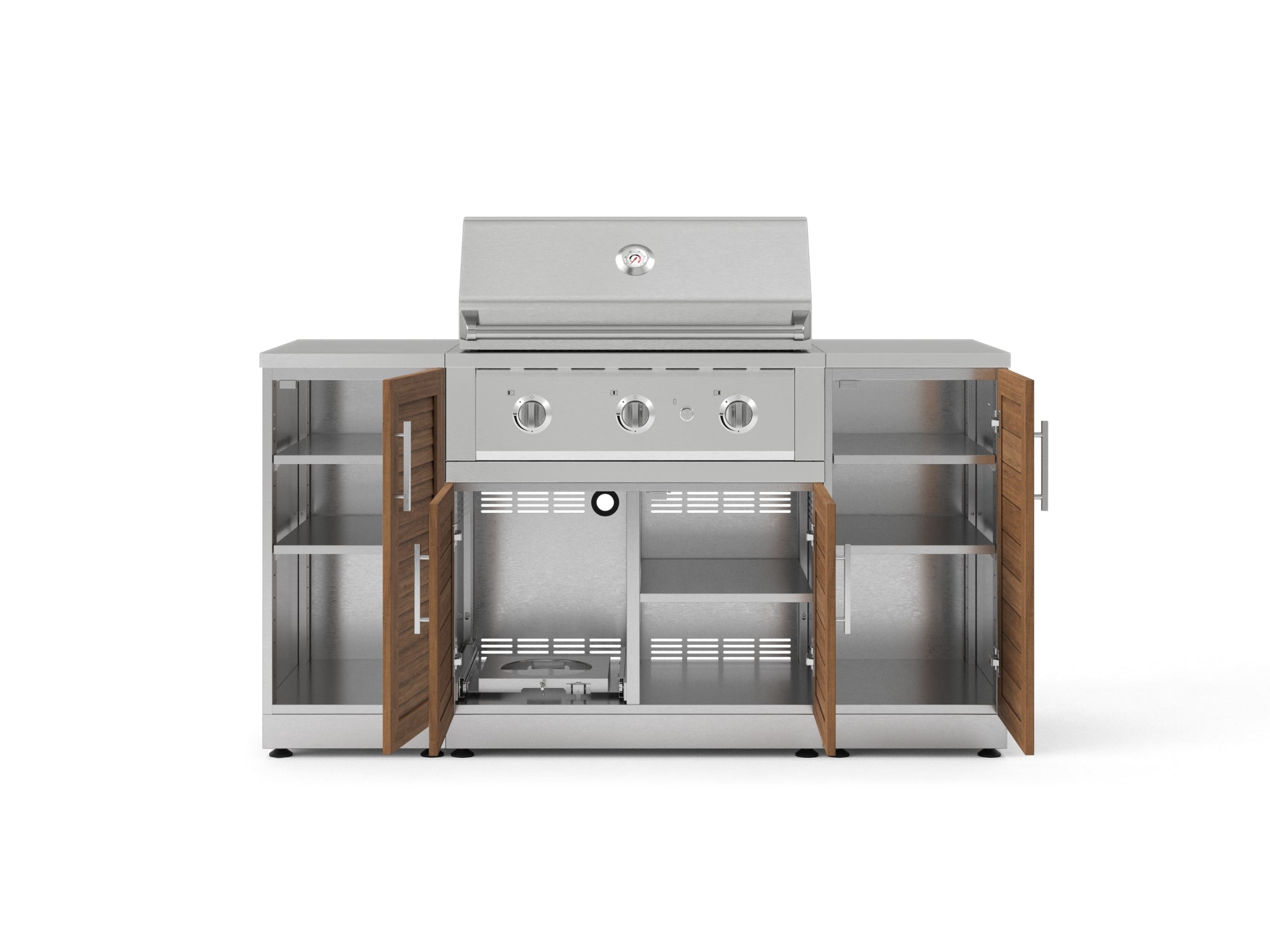 Outdoor Grill Island Stainless-Steel Louvered Doors 6 Piece Cabinet Set with 1 Door, Grill Cabinet, Performance Grill and Countertops