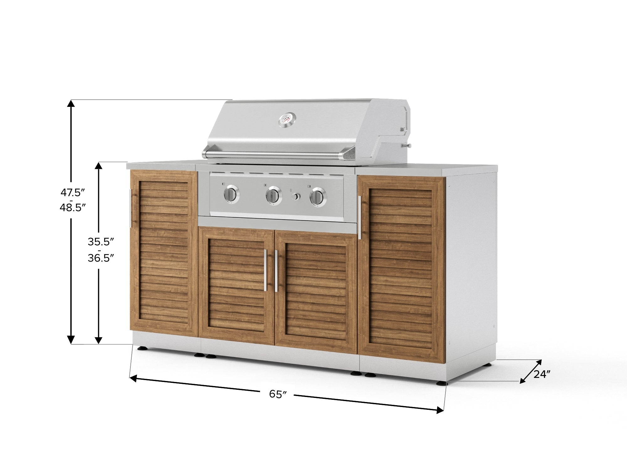 Outdoor Grill Island Stainless-Steel Louvered Doors 6 Piece Cabinet Set with 1 Door, Grill Cabinet, Performance Grill and Countertops
