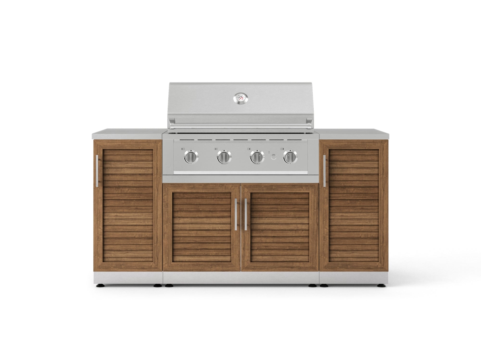Outdoor Grill Island Stainless-Steel Louvered Doors 6 Piece Cabinet Set with 1 Door, Grill Cabinet, Performance Grill and Countertops