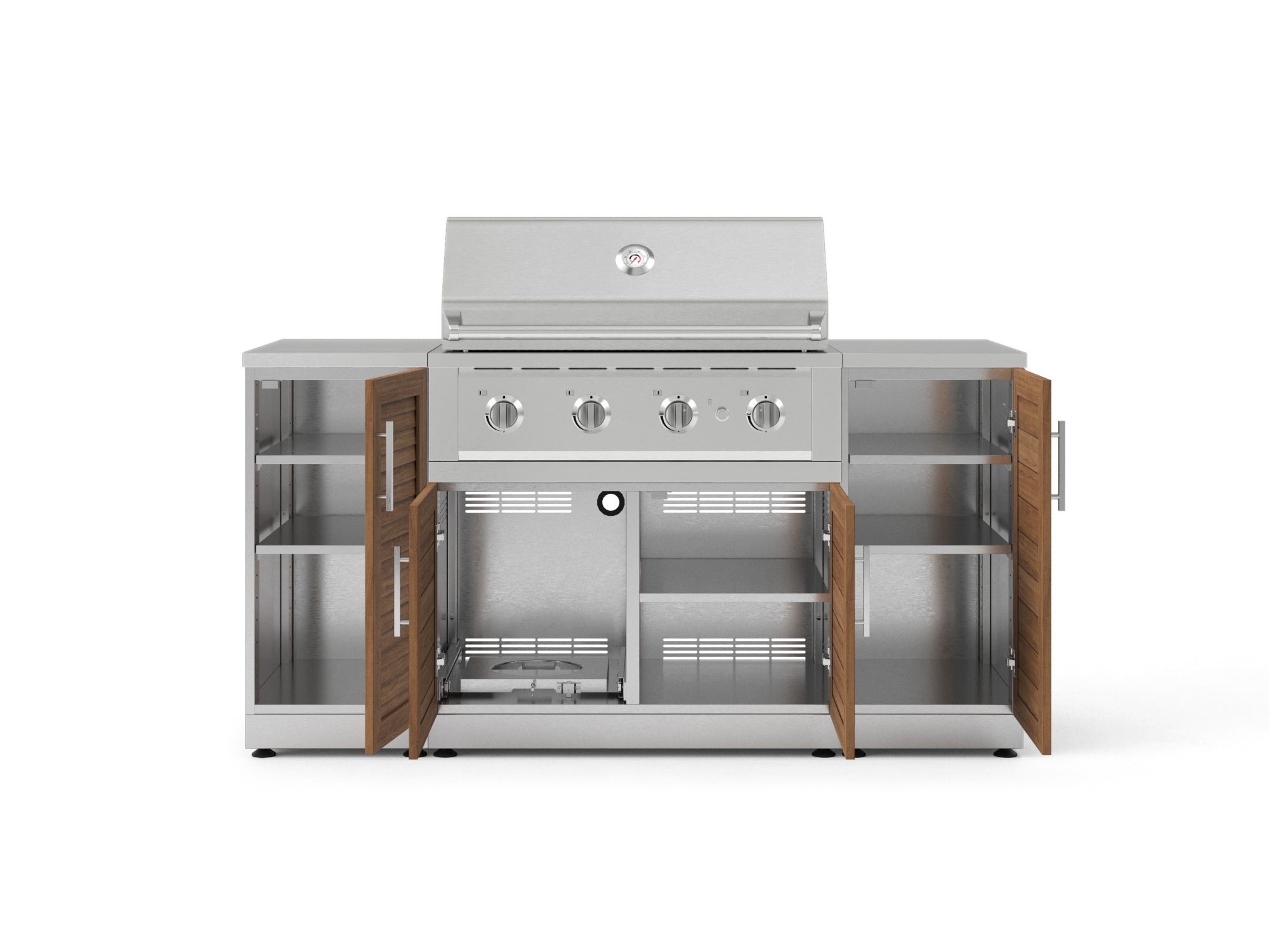 Outdoor Grill Island Stainless-Steel Louvered Doors 6 Piece Cabinet Set with 1 Door, Grill Cabinet, Performance Grill and Countertops