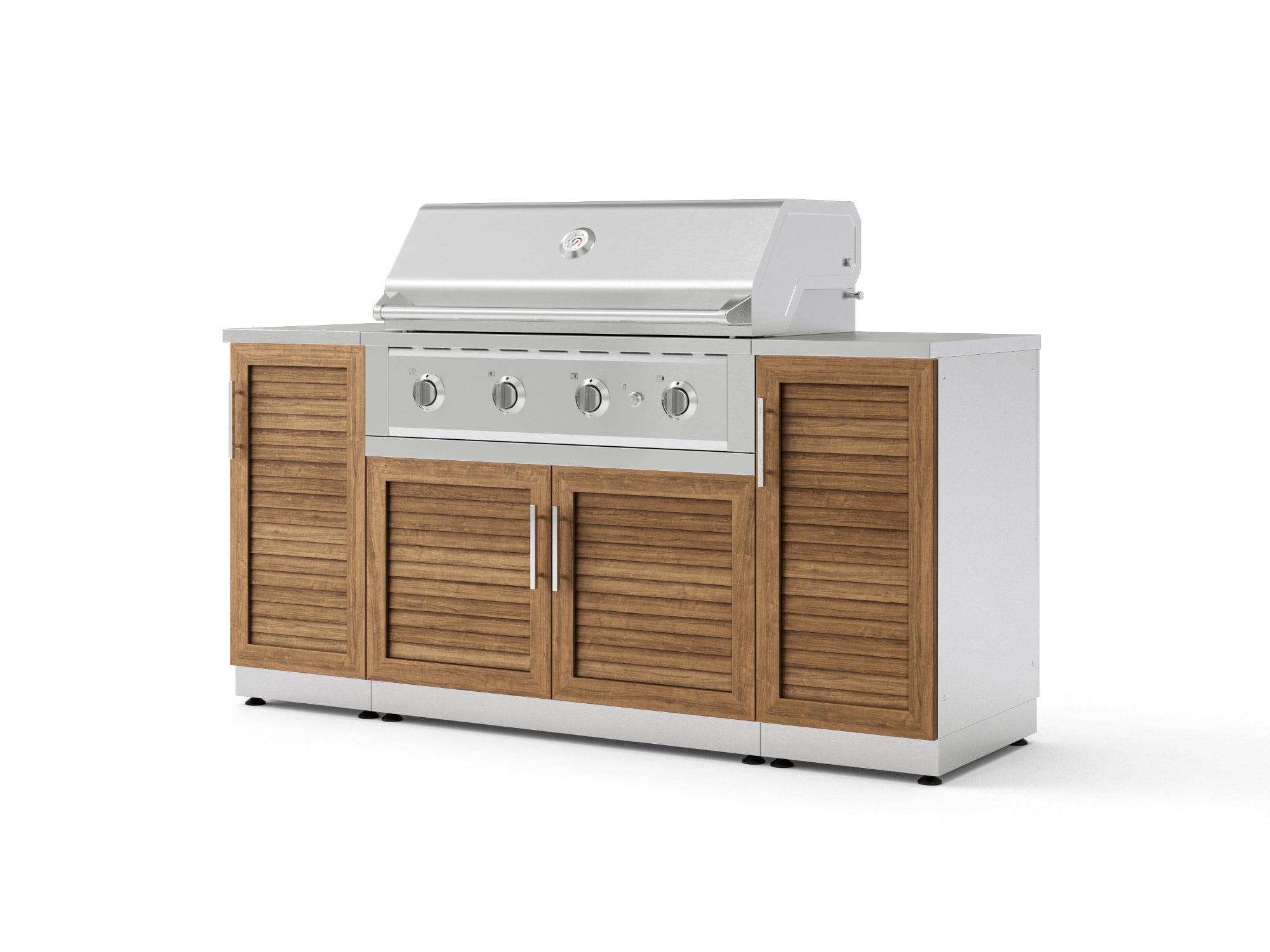 Outdoor Grill Island Stainless-Steel Louvered Doors 6 Piece Cabinet Set with 1 Door, Grill Cabinet, Performance Grill and Countertops