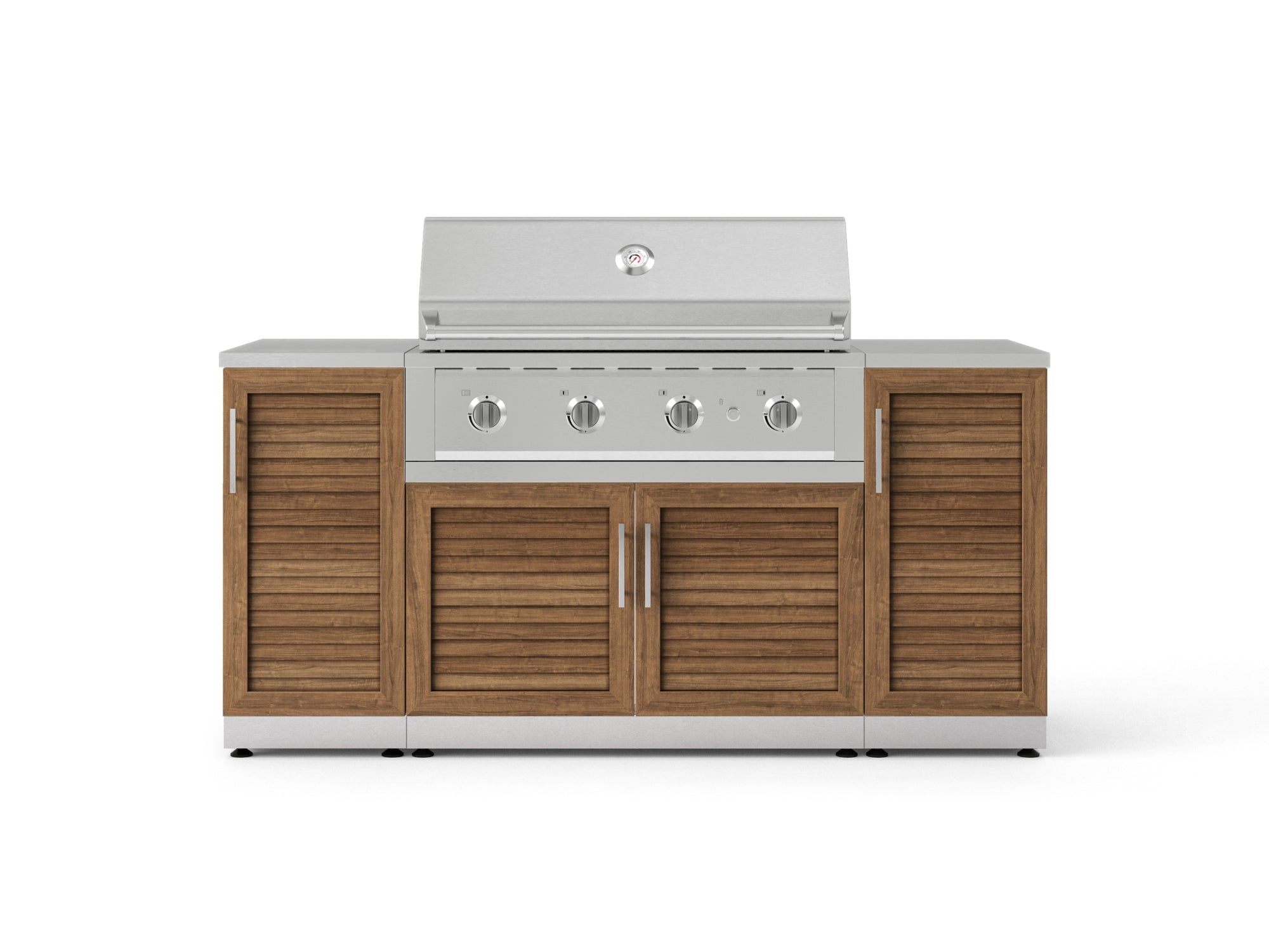 Outdoor Grill Island Stainless-Steel Louvered Doors 6 Piece Cabinet Set with 1 Door, Grill Cabinet, Performance Grill and Countertops