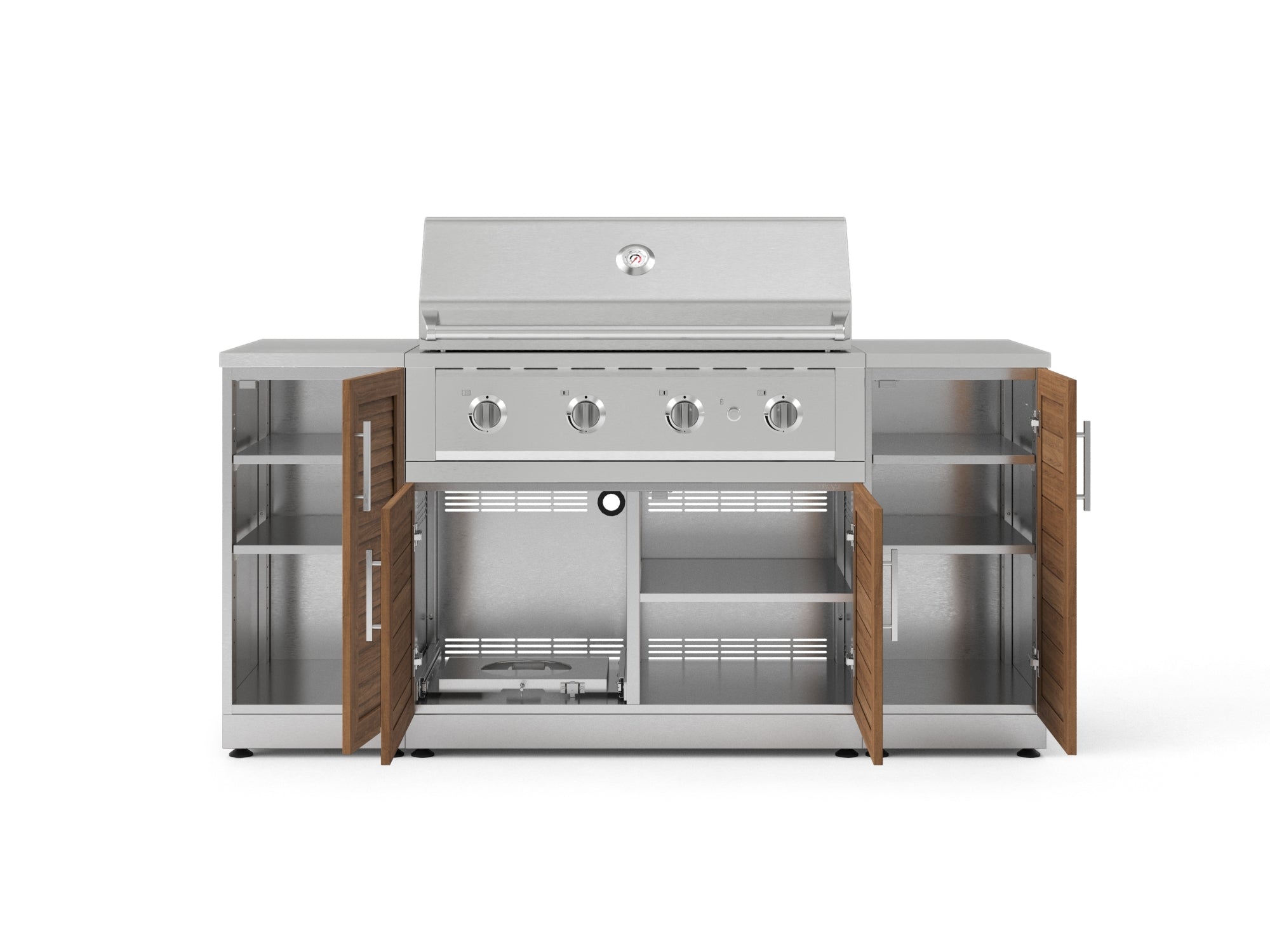 Outdoor Grill Island Stainless-Steel Louvered Doors 6 Piece Cabinet Set with 1 Door, Grill Cabinet, Performance Grill and Countertops