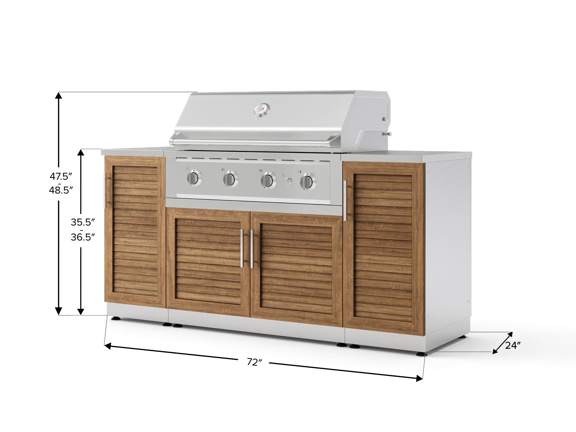 Outdoor Grill Island Stainless-Steel Louvered Doors 6 Piece Cabinet Set with 1 Door, Grill Cabinet, Performance Grill and Countertops