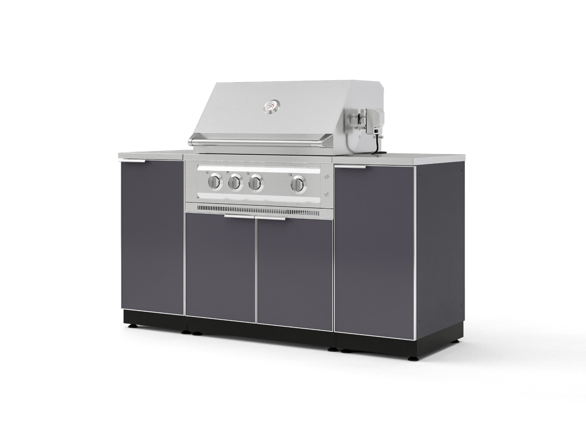 Outdoor Grill Island Aluminum 6 Piece Cabinet Set with 1 Door, Grill Cabinet, Platinum Grill and Countertops