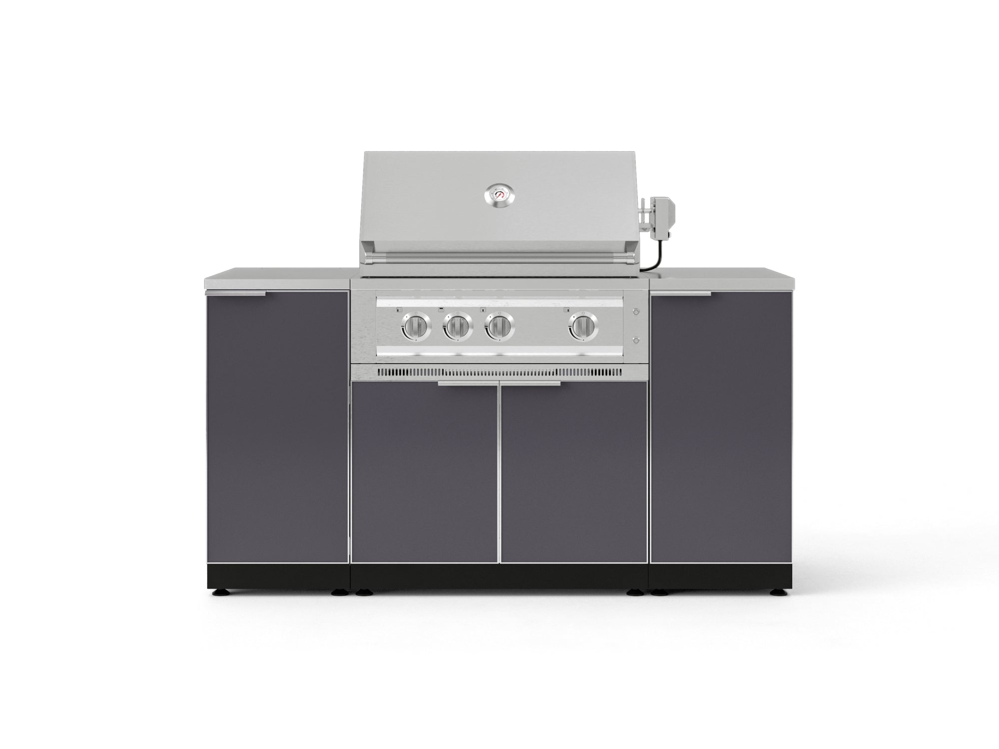Outdoor Grill Island Aluminum 6 Piece Cabinet Set with 1 Door, Grill Cabinet, Platinum Grill and Countertops