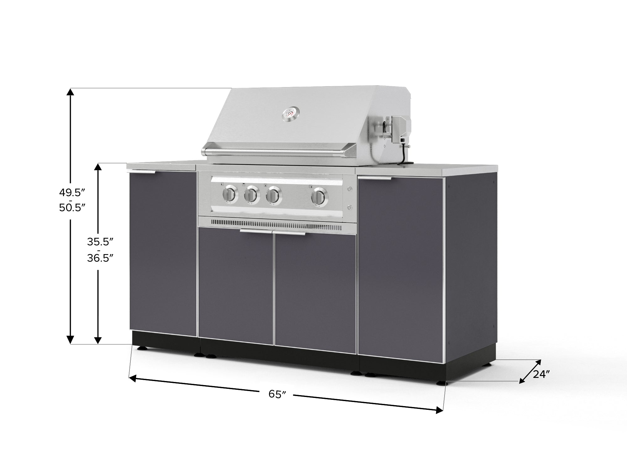 Outdoor Grill Island Aluminum 6 Piece Cabinet Set with 1 Door, Grill Cabinet, Platinum Grill and Countertops