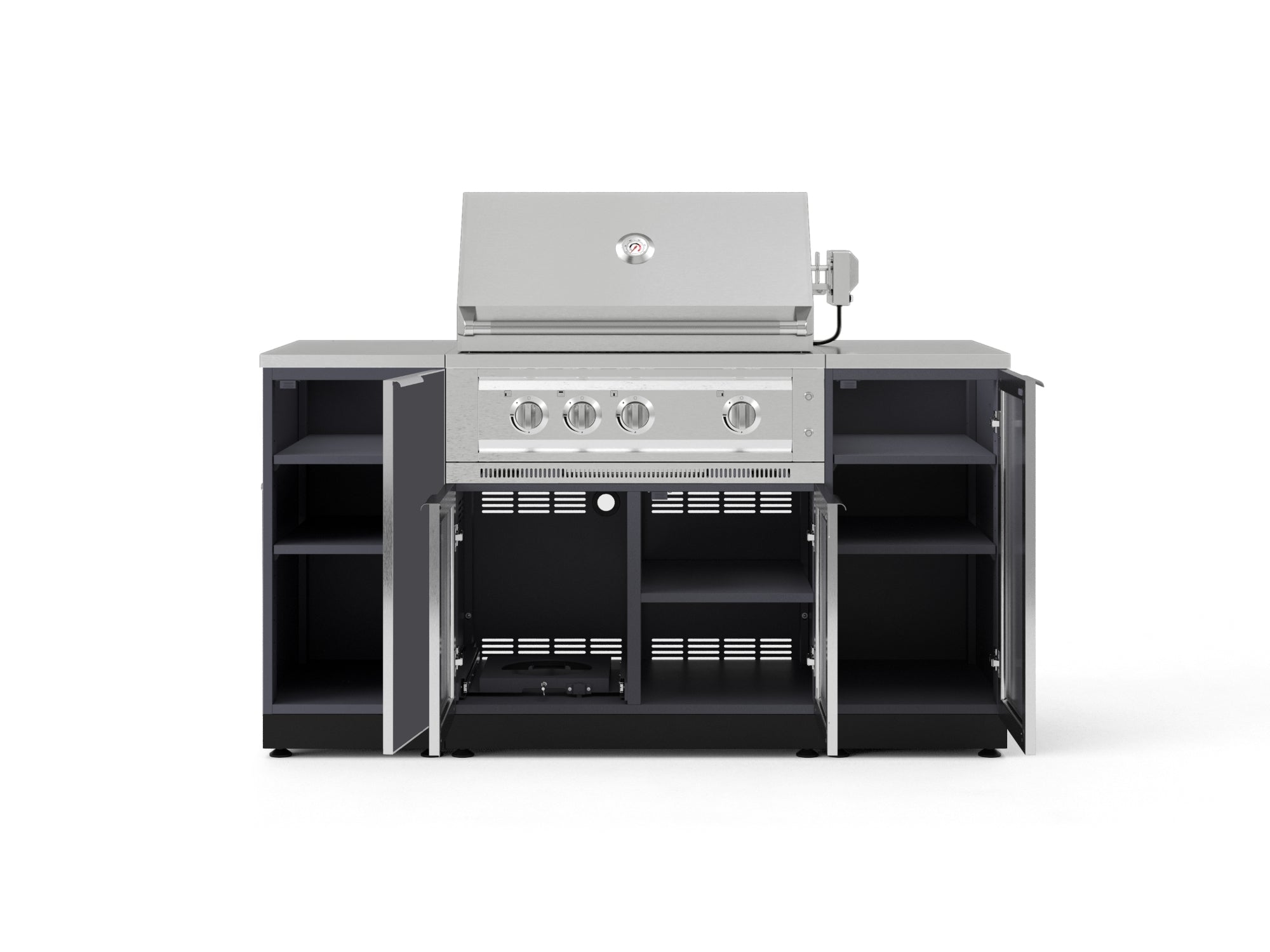Outdoor Grill Island Aluminum 6 Piece Cabinet Set with 1 Door, Grill Cabinet, Platinum Grill and Countertops