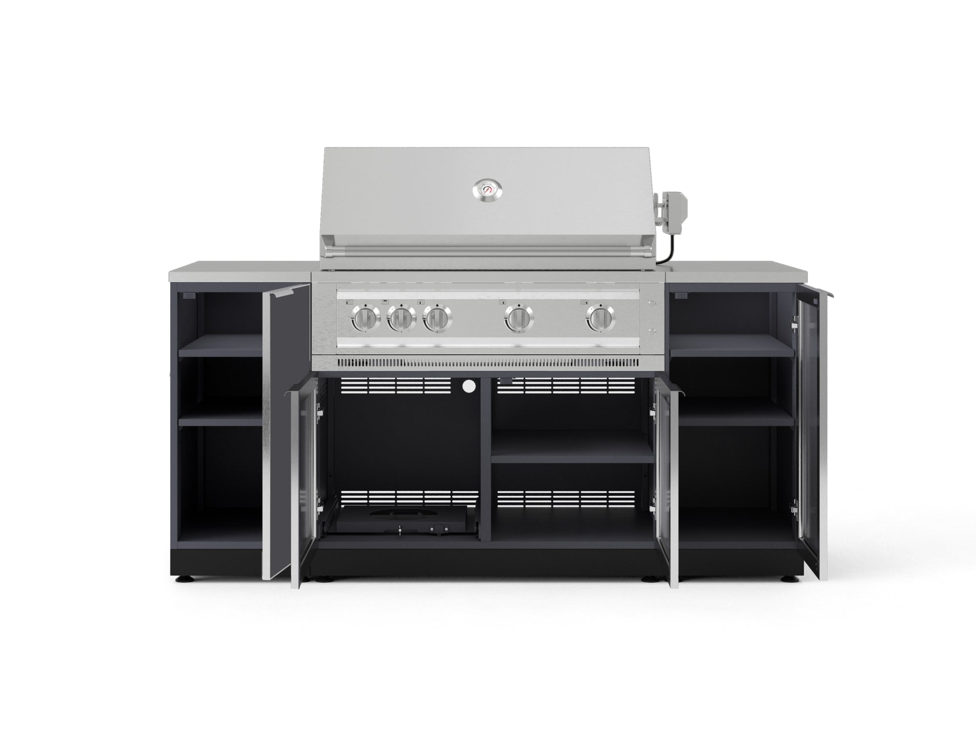 Outdoor Grill Island Aluminum 6 Piece Cabinet Set with 1 Door, Grill Cabinet, Platinum Grill and Countertops
