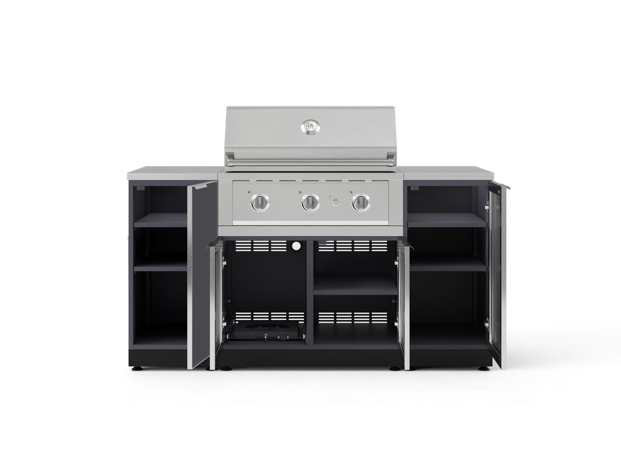 Outdoor Grill Island Aluminum 6 Piece Cabinet Set with 1 Door, Grill Cabinet, Performance Grill and Countertops
