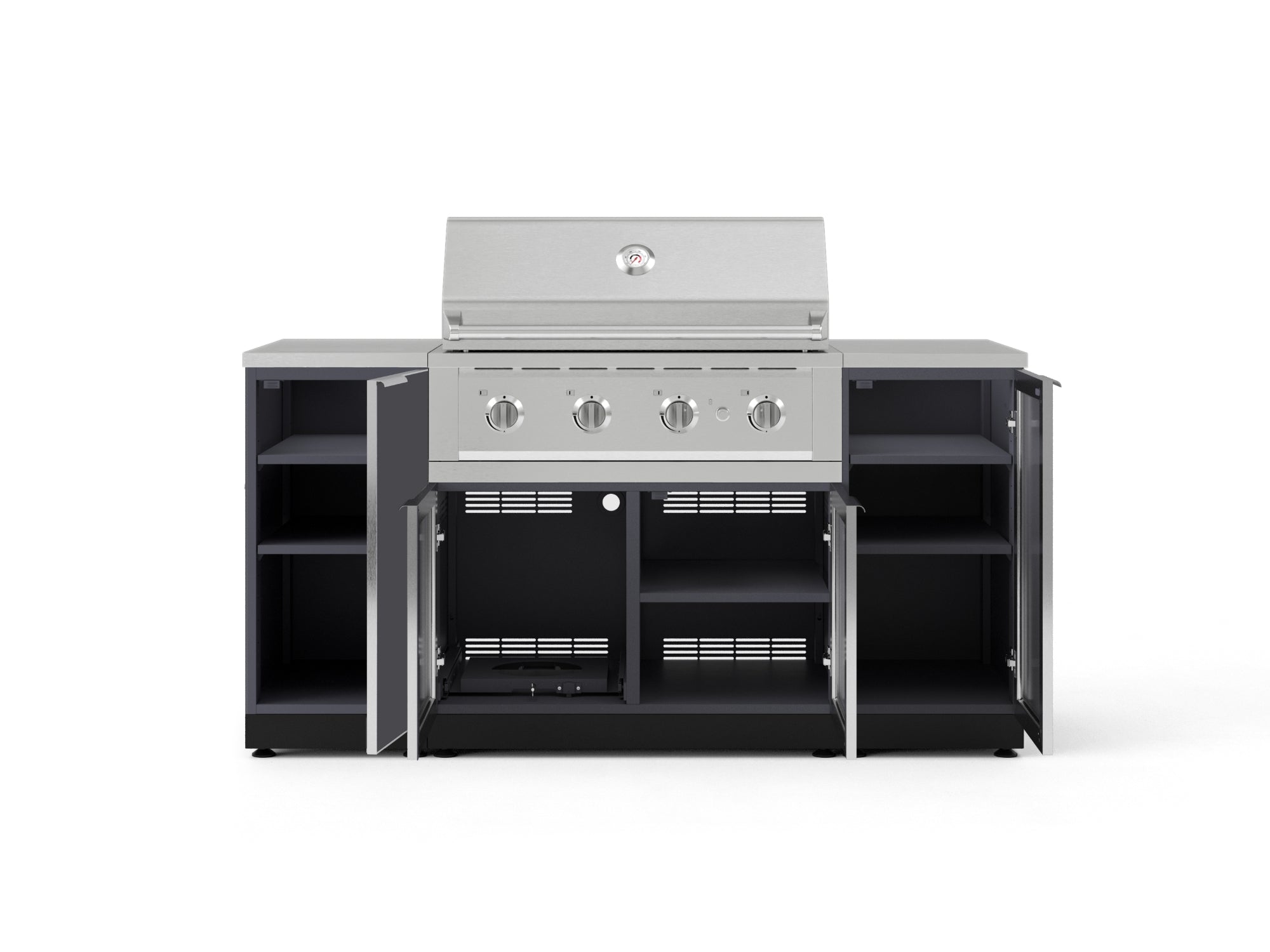 Outdoor Grill Island Aluminum 6 Piece Cabinet Set with 1 Door, Grill Cabinet, Performance Grill and Countertops