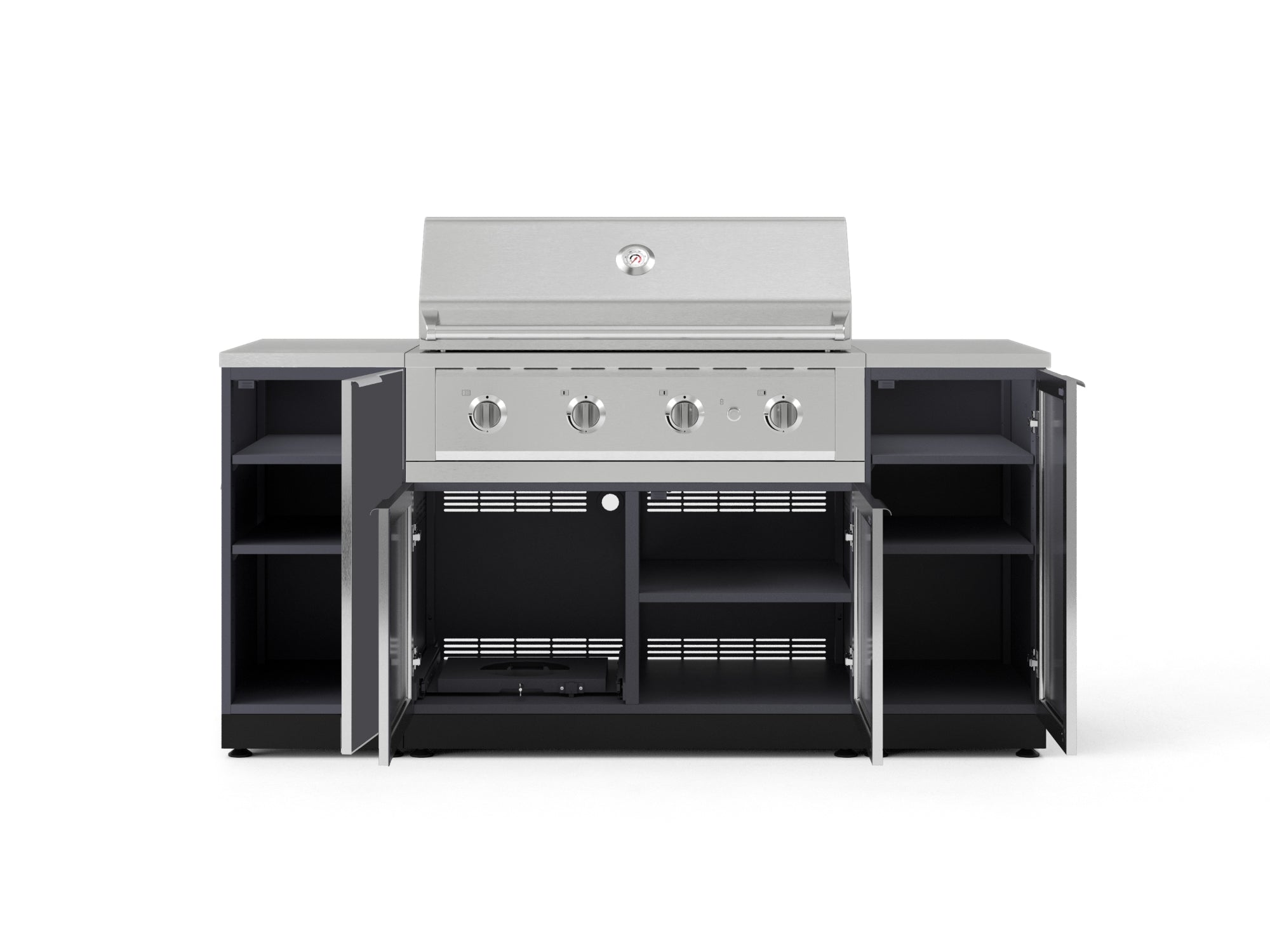 Outdoor Grill Island Aluminum 6 Piece Cabinet Set with 1 Door, Grill Cabinet, Performance Grill and Countertops