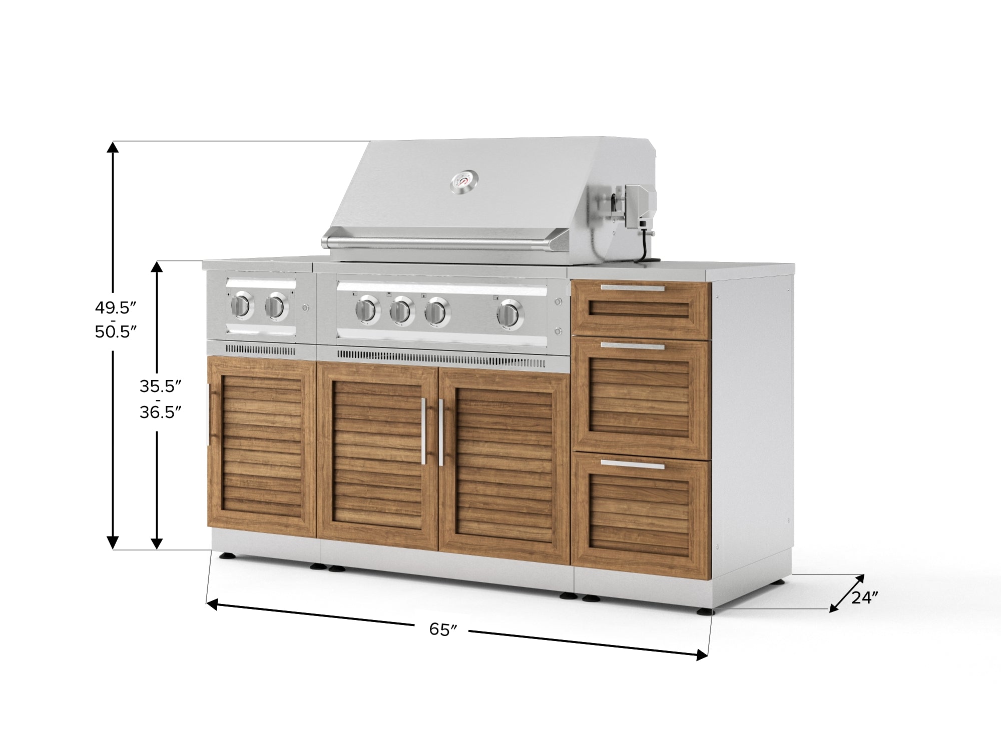 Outdoor Grill Island Stainless-Steel Louvered Doors 6 Piece Cabinet Set with 3-Drawer, Grill Cabinet, Platinum Grill, Dual Side Burner and Countertop