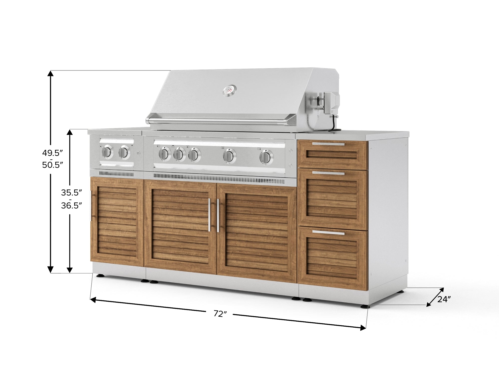 Outdoor Grill Island Stainless-Steel Louvered Doors 6 Piece Cabinet Set with 3-Drawer, Grill Cabinet, Platinum Grill, Dual Side Burner and Countertop