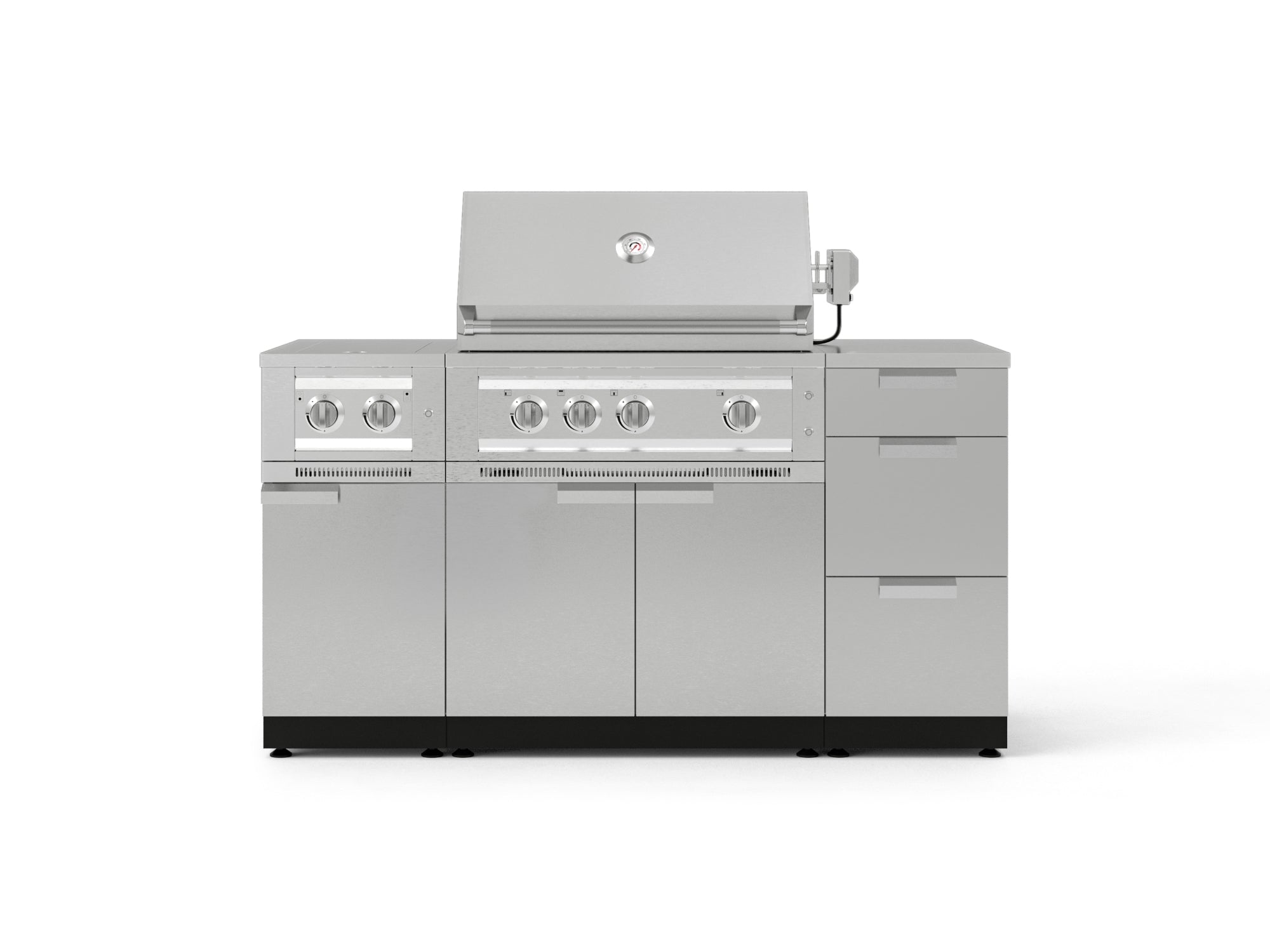 Outdoor Grill Island Stainless-Steel 6 Piece Cabinet Set with 3-Drawer, Grill Cabinet, Platinum Grill, Dual Side Burner and Countertop