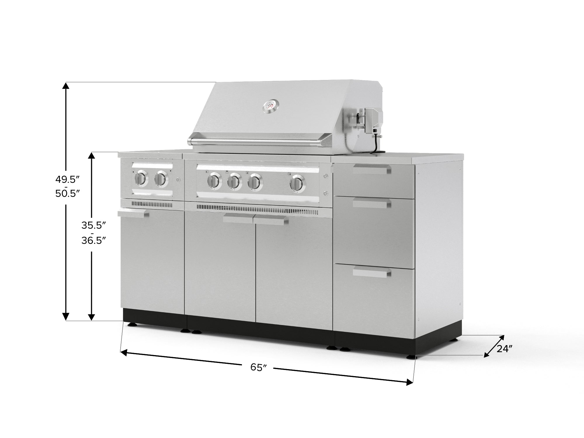 Outdoor Grill Island Stainless-Steel 6 Piece Cabinet Set with 3-Drawer, Grill Cabinet, Platinum Grill, Dual Side Burner and Countertop