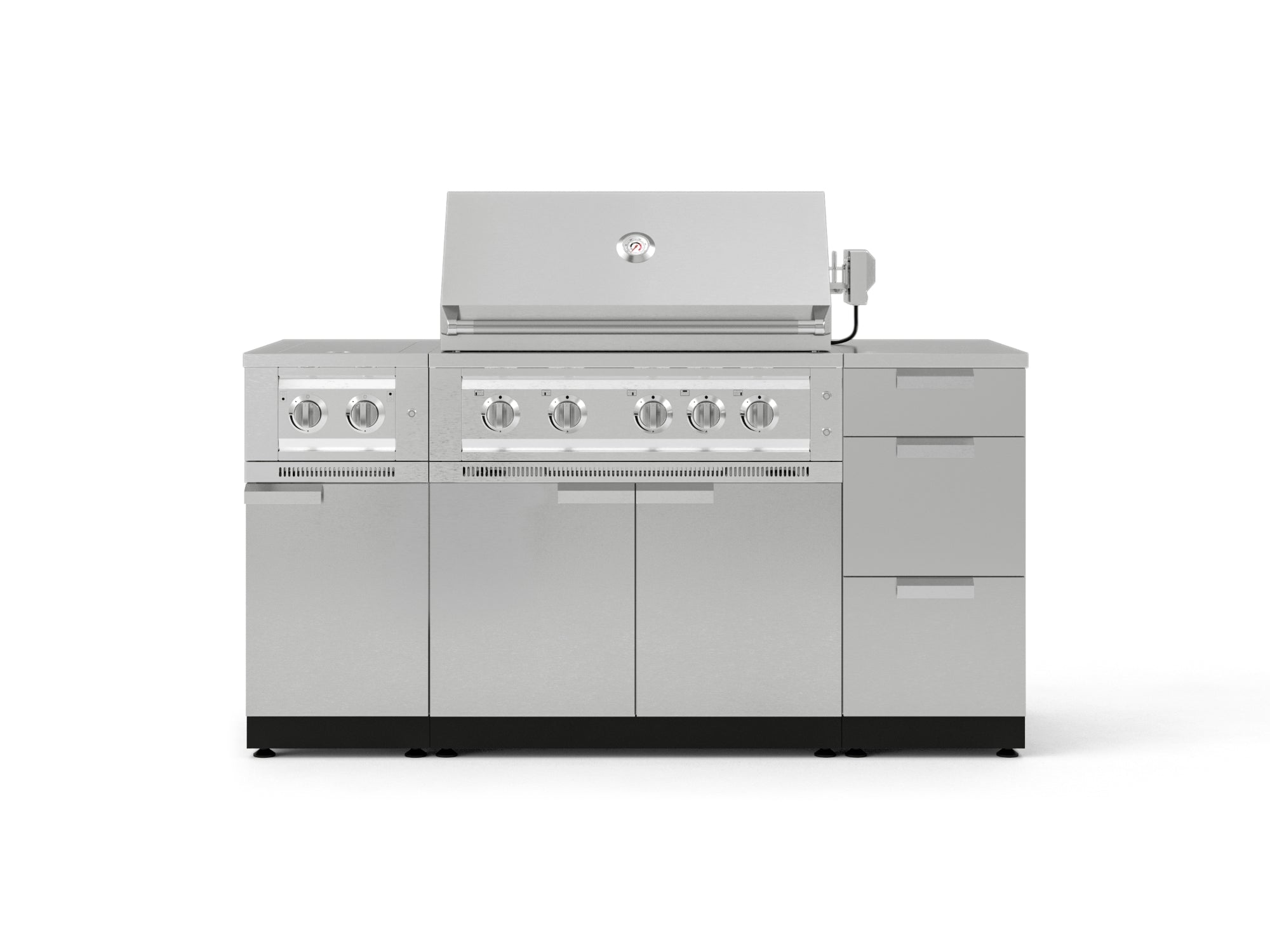 Outdoor Grill Island Stainless-Steel 6 Piece Cabinet Set with 3-Drawer, Grill Cabinet, Platinum Grill, Dual Side Burner and Countertop