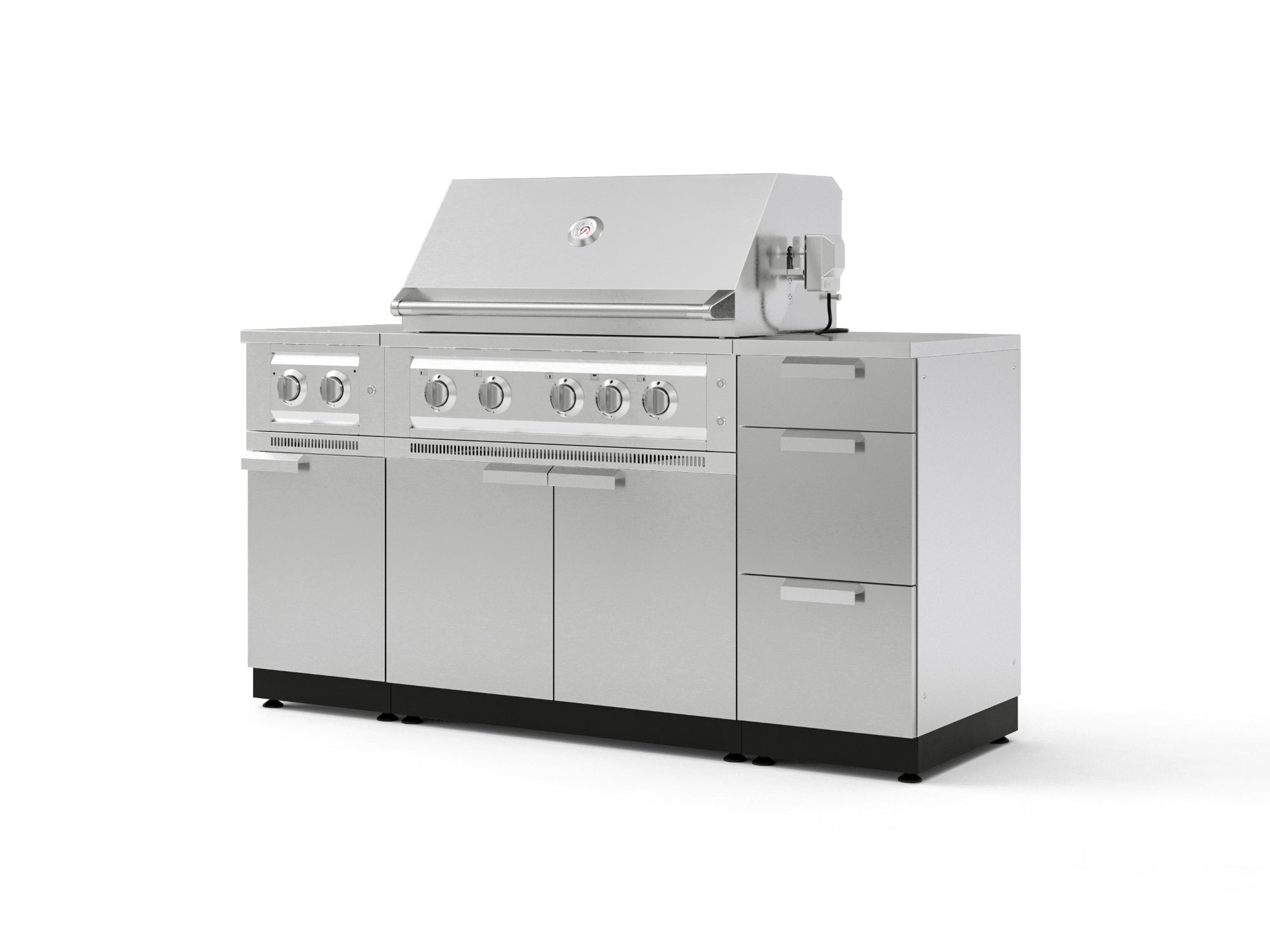 Outdoor Grill Island Stainless-Steel 6 Piece Cabinet Set with 3-Drawer, Grill Cabinet, Platinum Grill, Dual Side Burner and Countertop