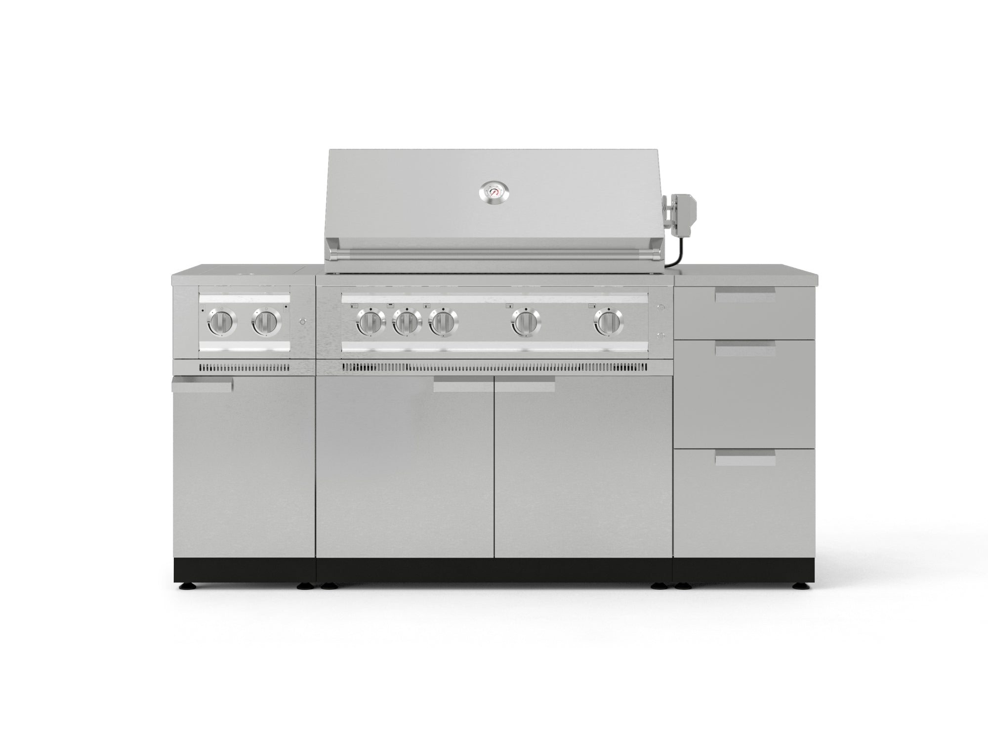 Outdoor Grill Island Stainless-Steel 6 Piece Cabinet Set with 3-Drawer, Grill Cabinet, Platinum Grill, Dual Side Burner and Countertop