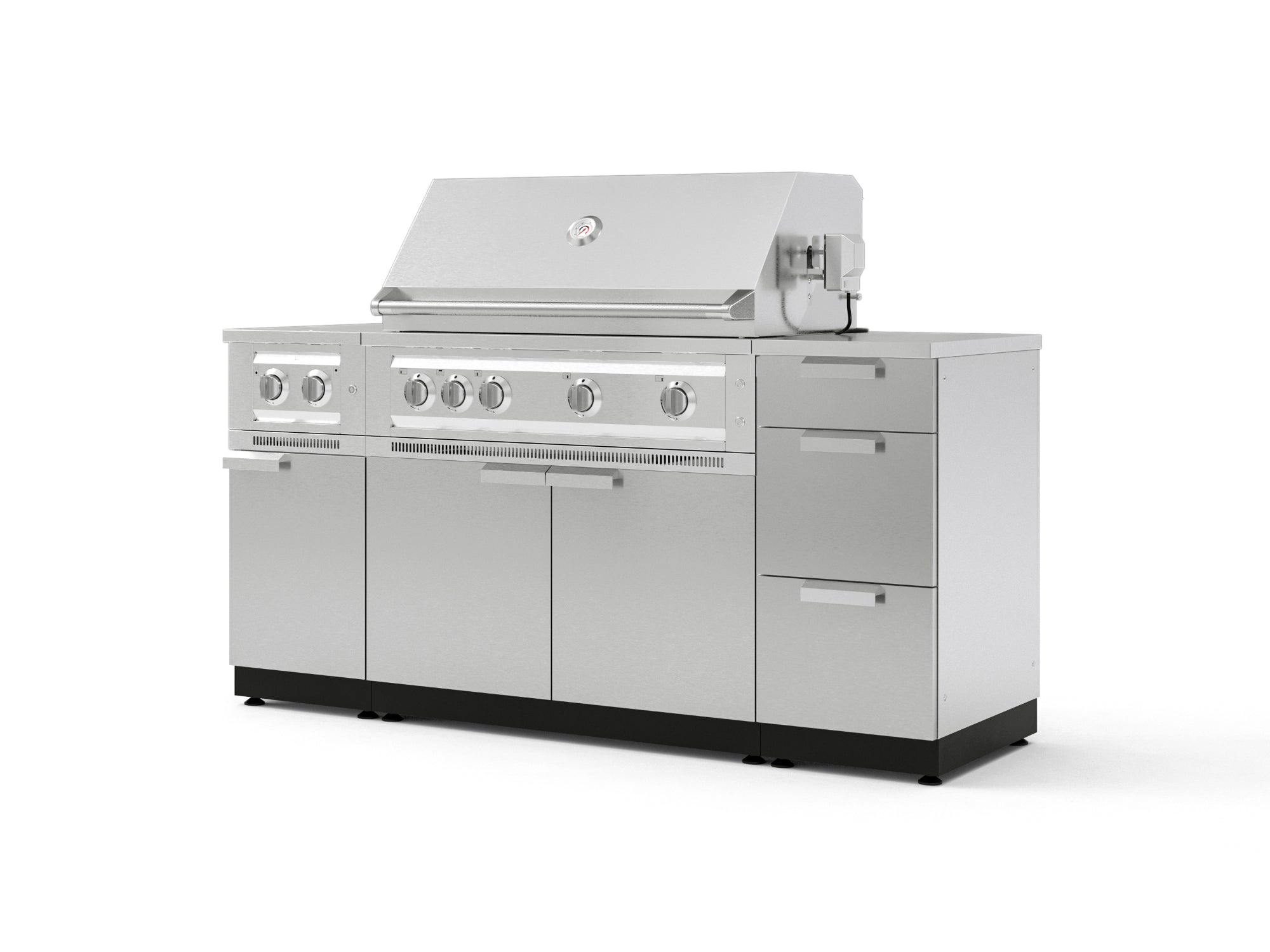 Outdoor Grill Island Stainless-Steel 6 Piece Cabinet Set with 3-Drawer, Grill Cabinet, Platinum Grill, Dual Side Burner and Countertop