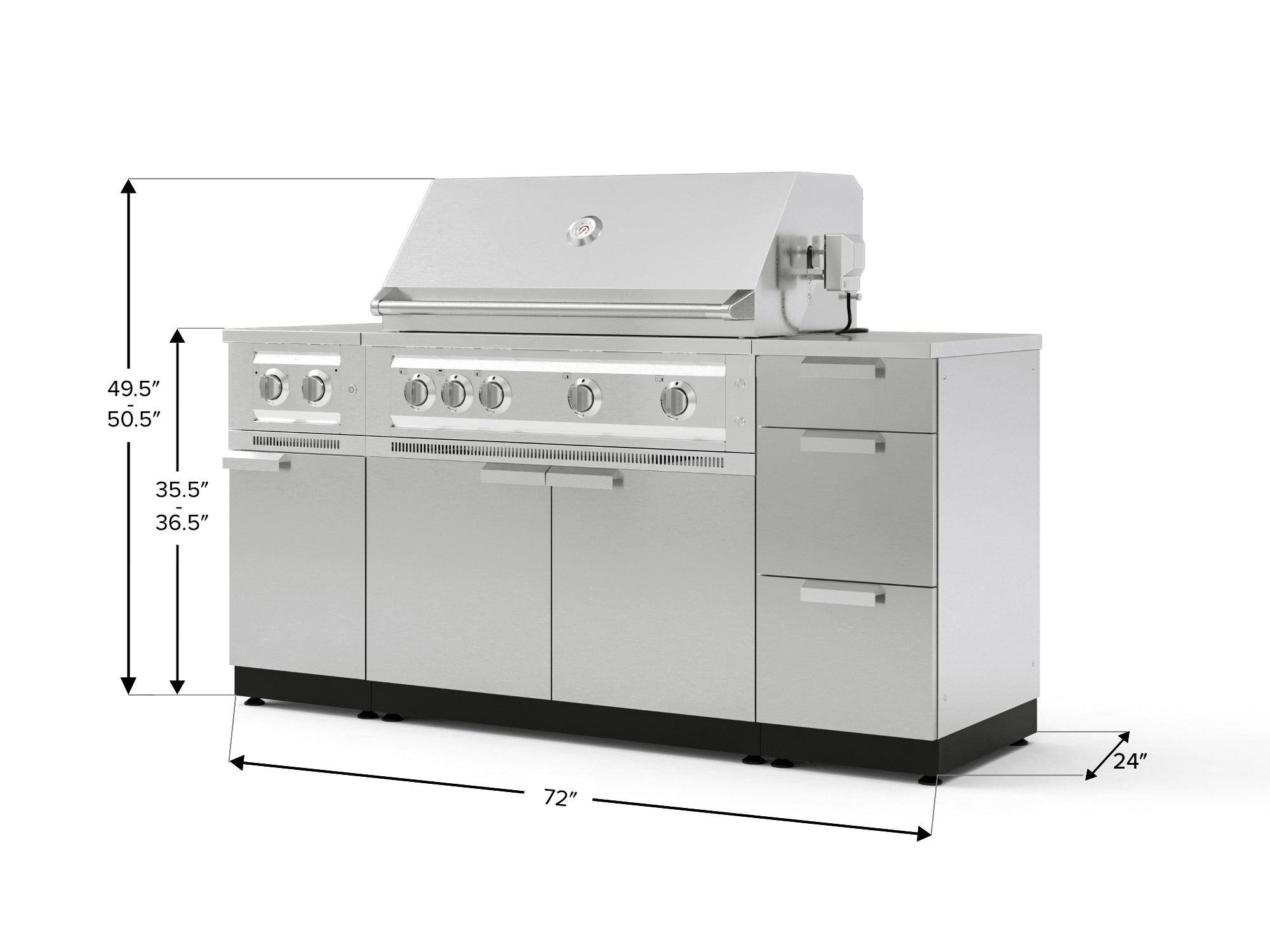 Outdoor Grill Island Stainless-Steel 6 Piece Cabinet Set with 3-Drawer, Grill Cabinet, Platinum Grill, Dual Side Burner and Countertop