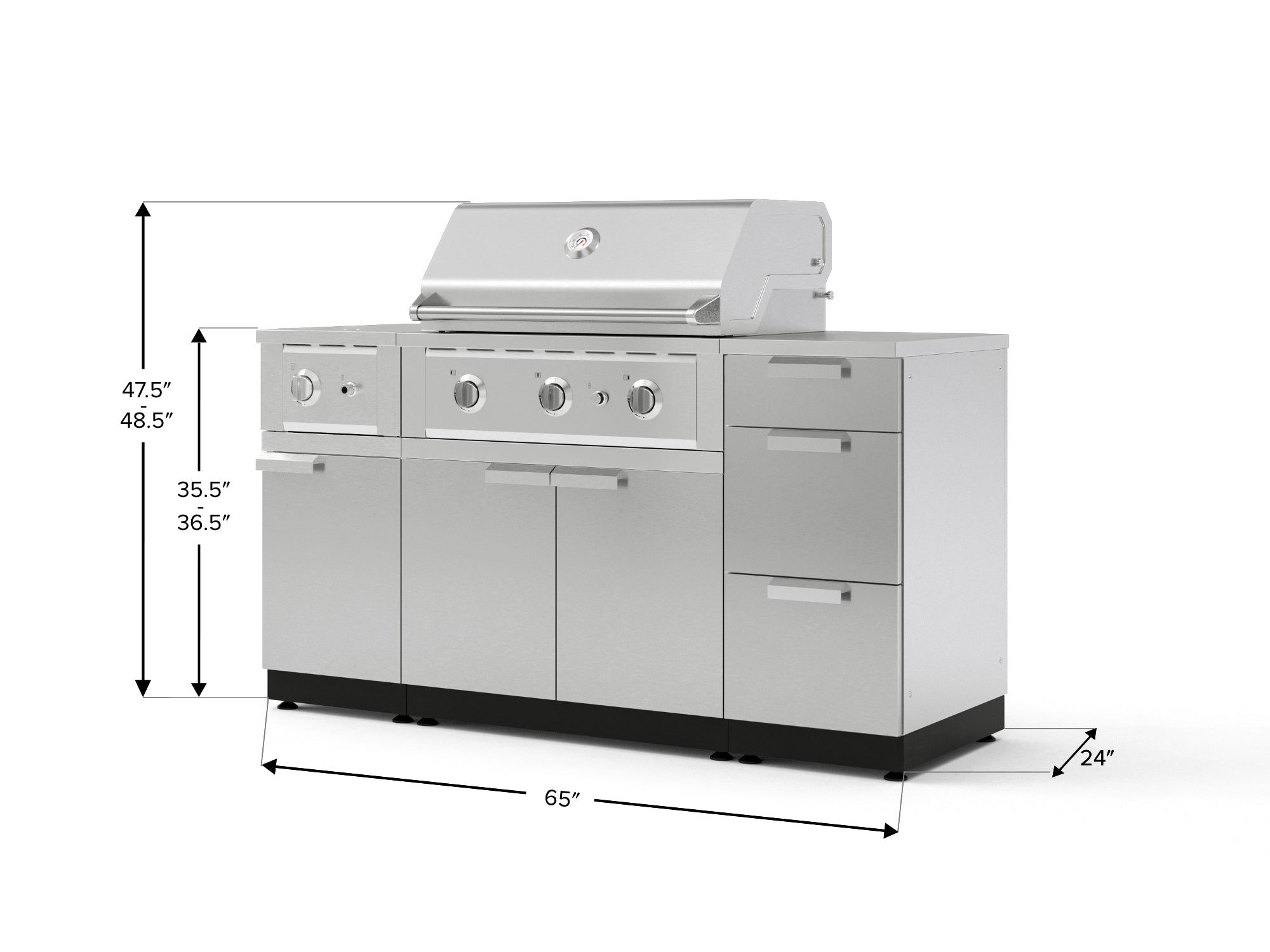 Outdoor Grill Island Stainless-Steel 6 Piece Cabinet Set with 3-Drawer, Grill Cabinet, Performance Grill, Side Burner and Countertop