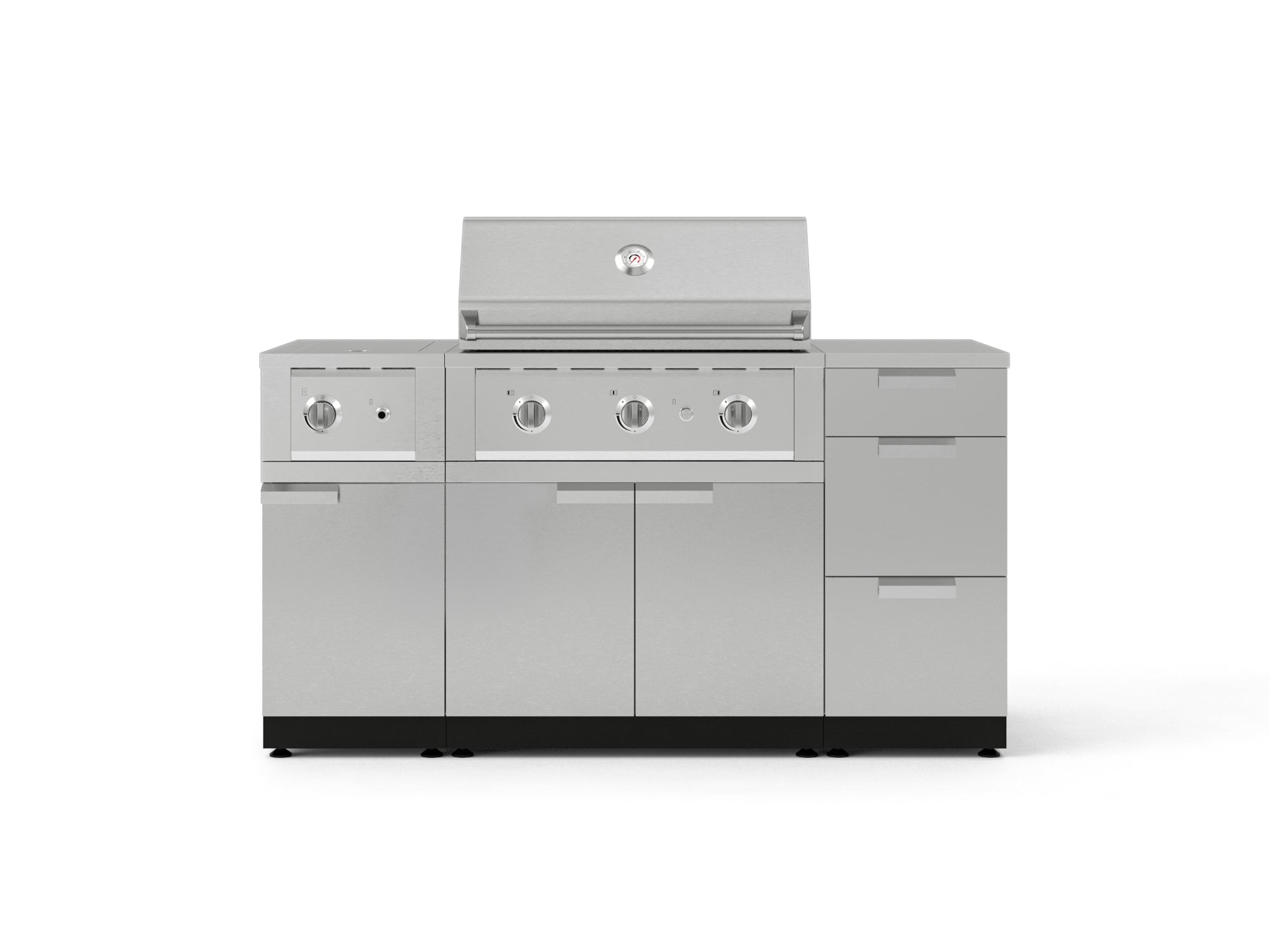 Outdoor Grill Island Stainless-Steel 6 Piece Cabinet Set with 3-Drawer, Grill Cabinet, Performance Grill, Side Burner and Countertop