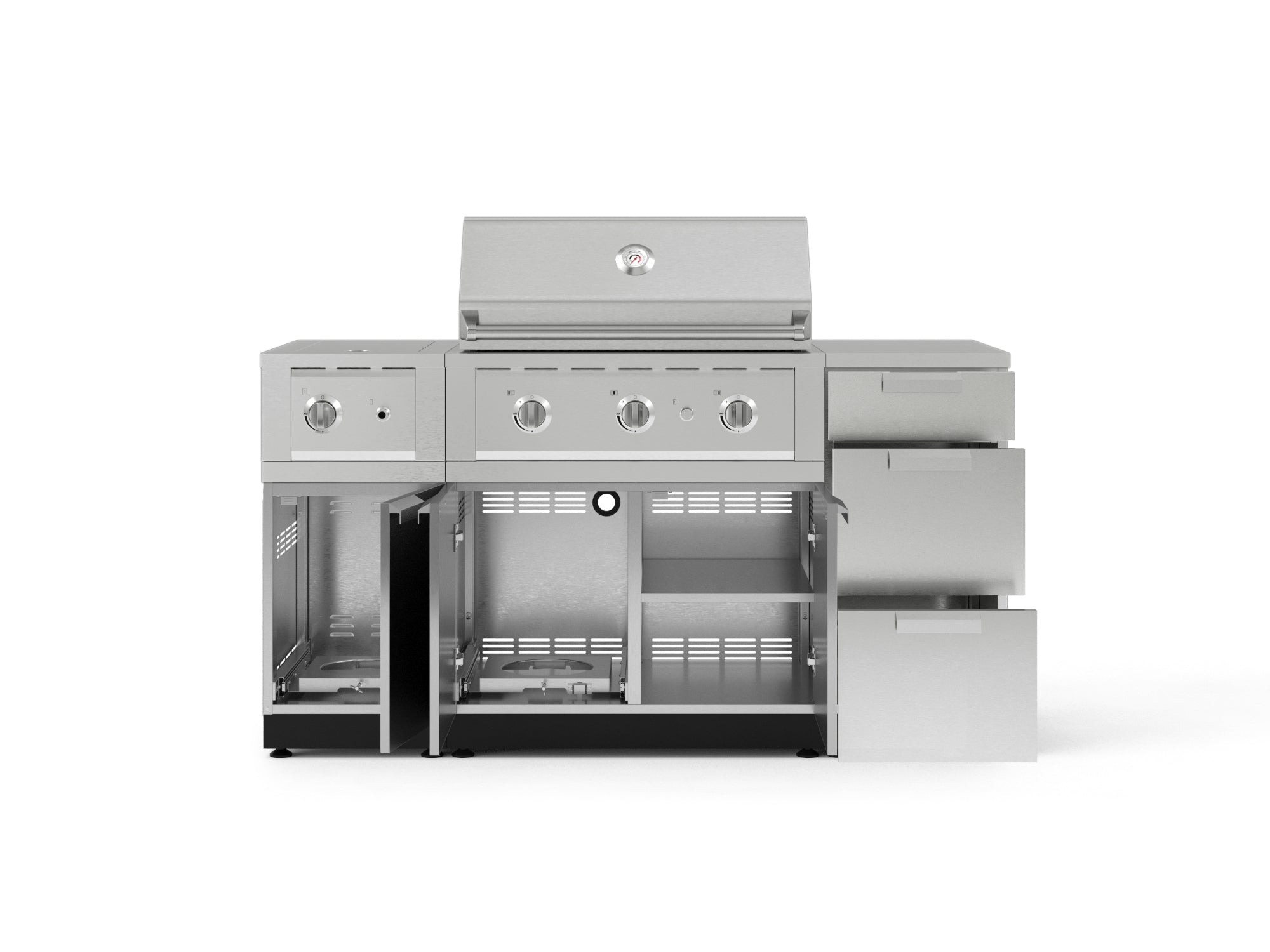 Outdoor Grill Island Stainless-Steel 6 Piece Cabinet Set with 3-Drawer, Grill Cabinet, Performance Grill, Side Burner and Countertop