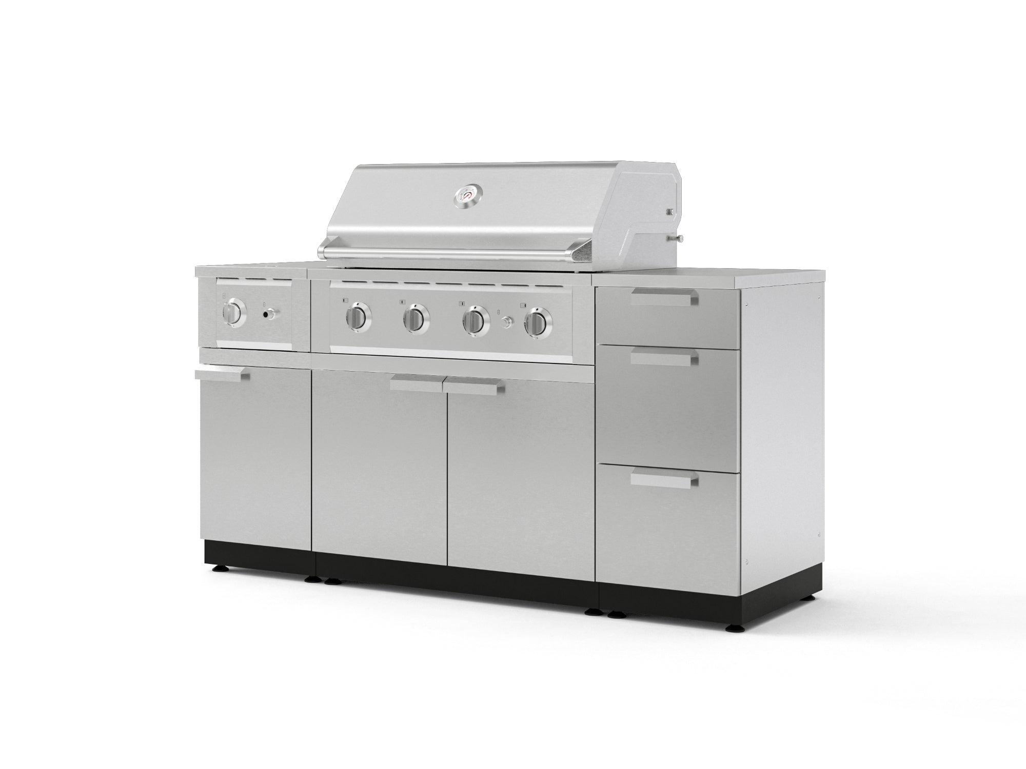 Outdoor Grill Island Stainless-Steel 6 Piece Cabinet Set with 3-Drawer, Grill Cabinet, Performance Grill, Side Burner and Countertop