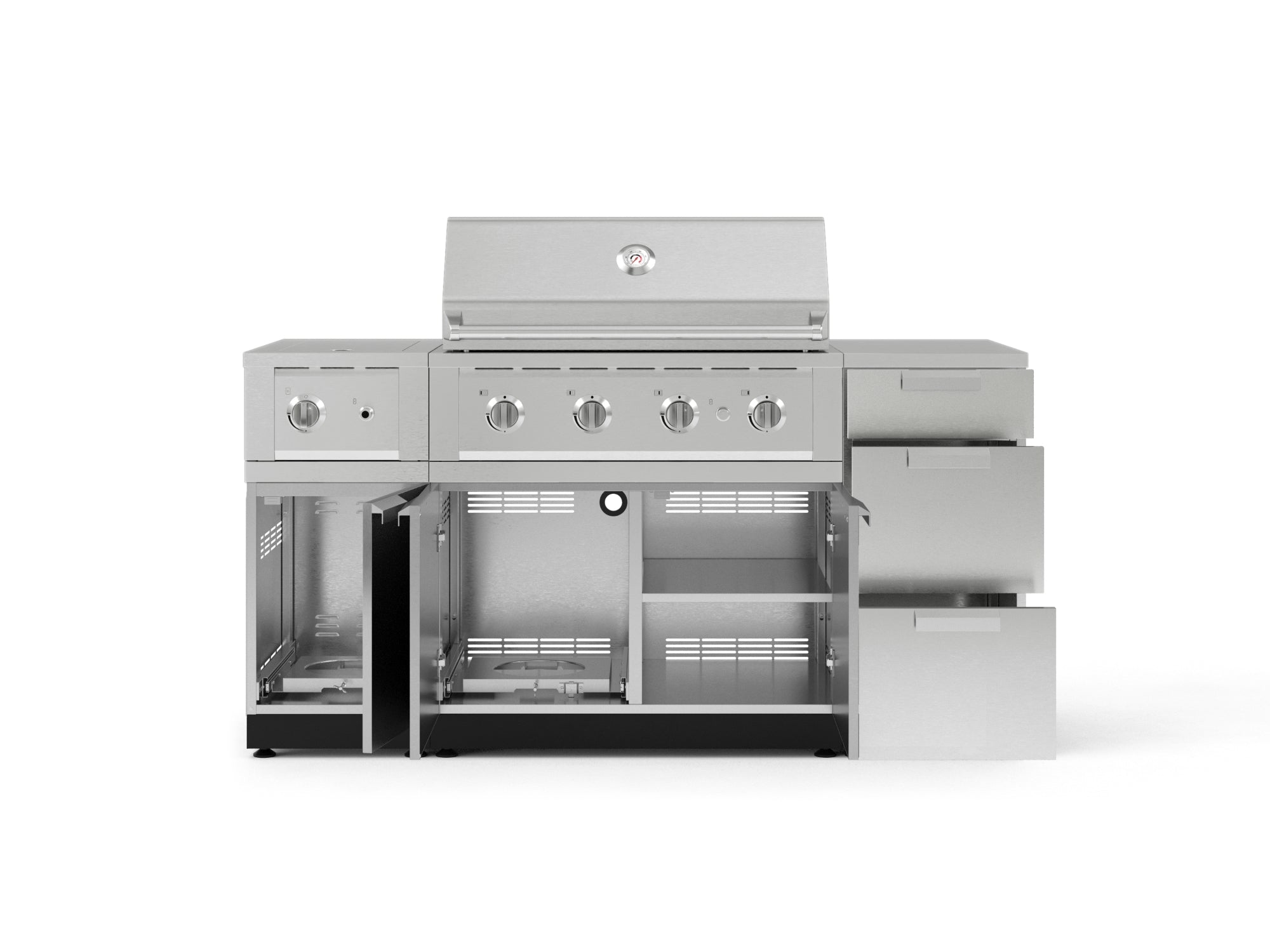 Outdoor Grill Island Stainless-Steel 6 Piece Cabinet Set with 3-Drawer, Grill Cabinet, Performance Grill, Side Burner and Countertop
