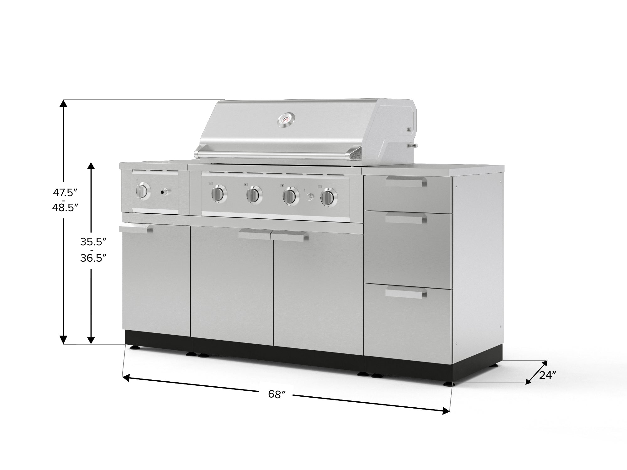 Outdoor Grill Island Stainless-Steel 6 Piece Cabinet Set with 3-Drawer, Grill Cabinet, Performance Grill, Side Burner and Countertop