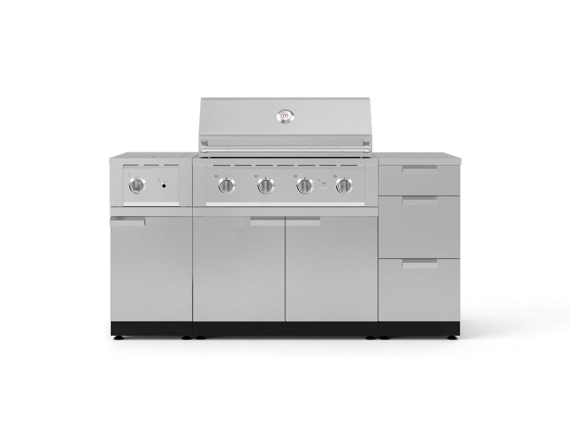 Outdoor Grill Island Stainless-Steel 6 Piece Cabinet Set with 3-Drawer, Grill Cabinet, Performance Grill, Side Burner and Countertop