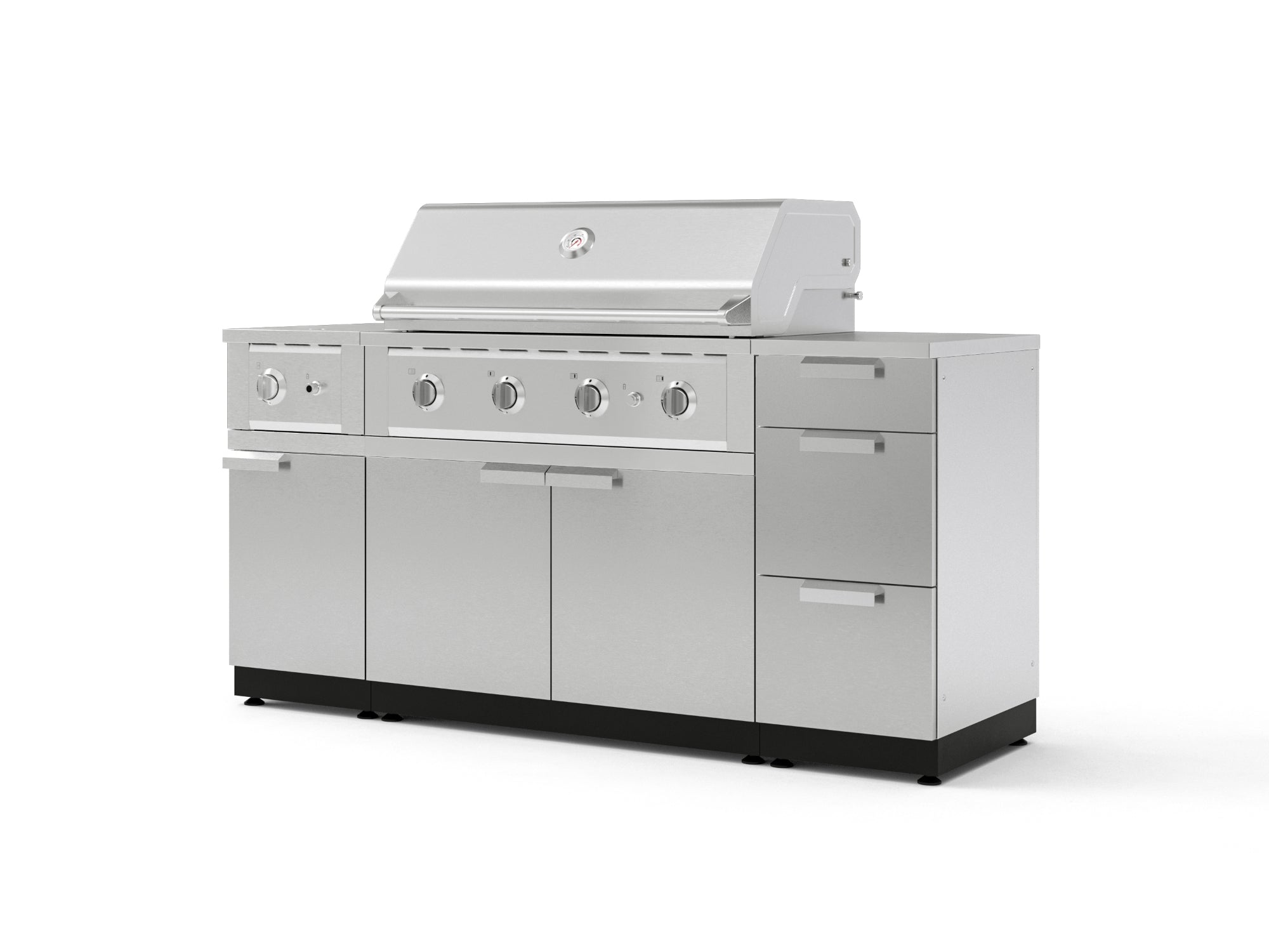 Outdoor Grill Island Stainless-Steel 6 Piece Cabinet Set with 3-Drawer, Grill Cabinet, Performance Grill, Side Burner and Countertop