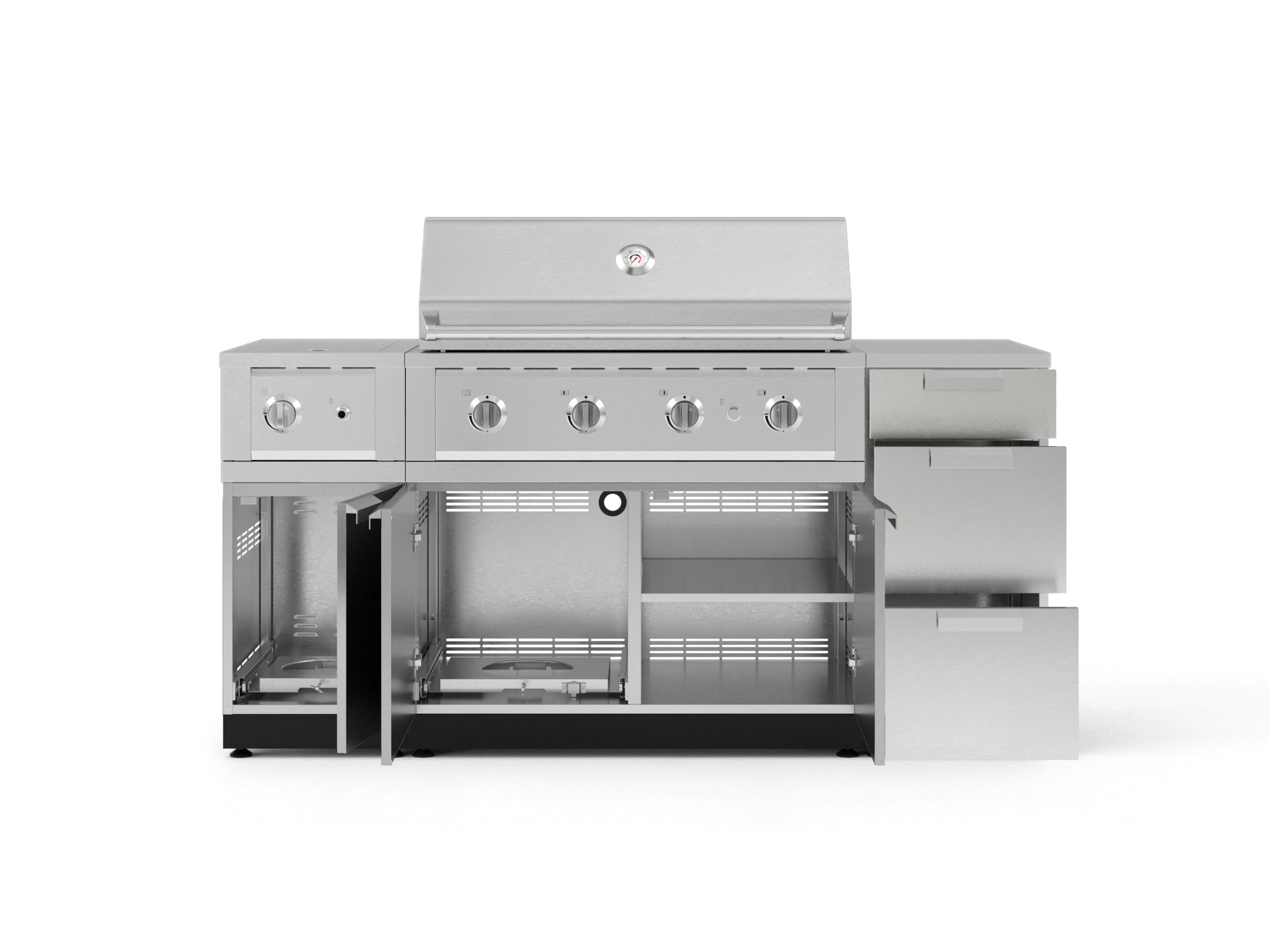 Outdoor Grill Island Stainless-Steel 6 Piece Cabinet Set with 3-Drawer, Grill Cabinet, Performance Grill, Side Burner and Countertop