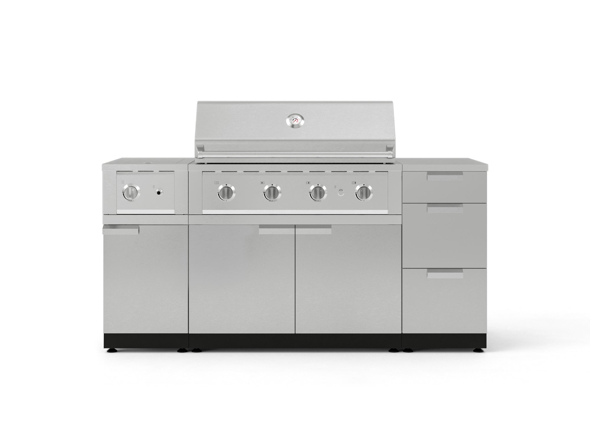 Outdoor Grill Island Stainless-Steel 6 Piece Cabinet Set with 3-Drawer, Grill Cabinet, Performance Grill, Side Burner and Countertop