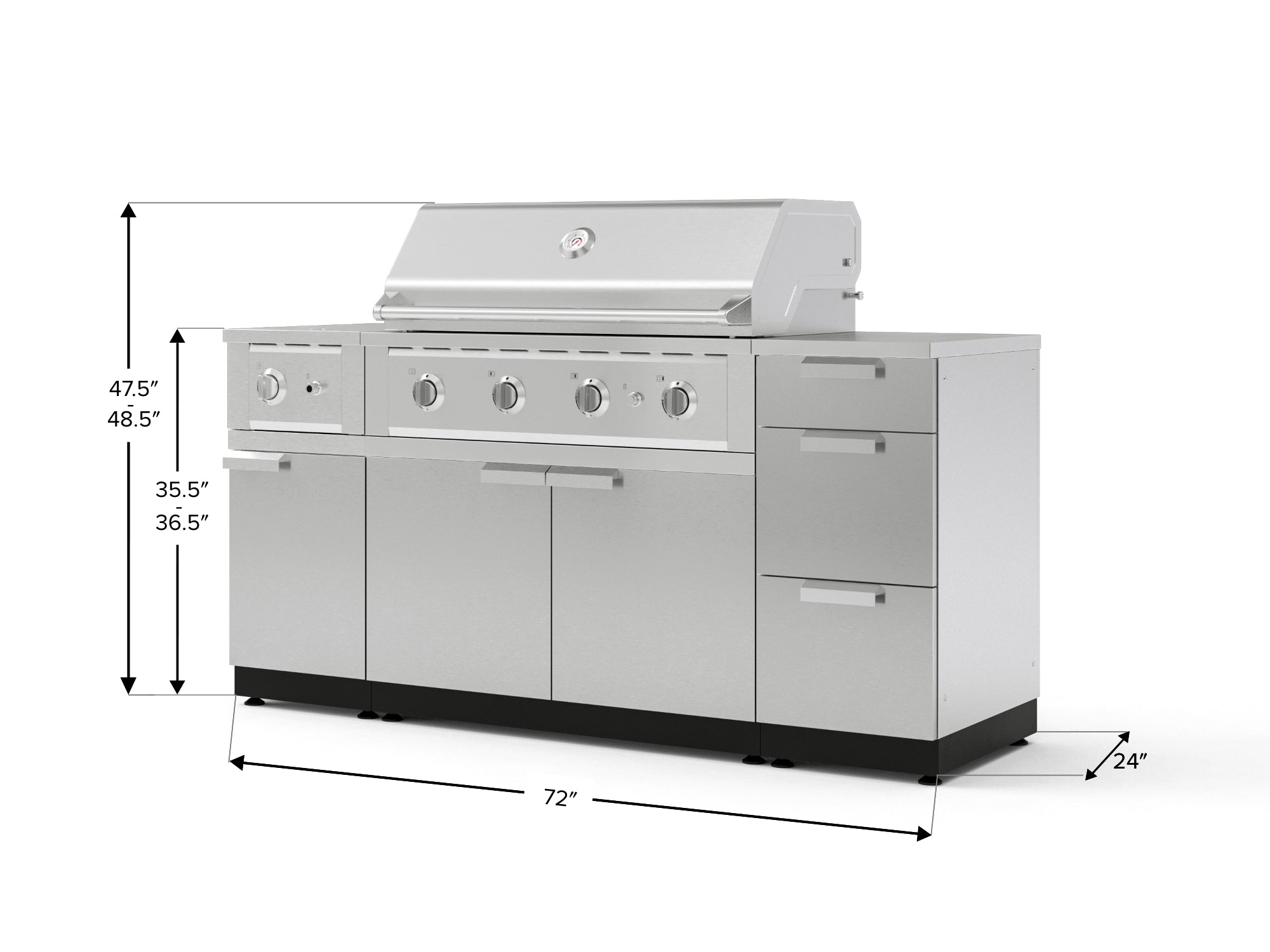 Outdoor Grill Island Stainless-Steel 6 Piece Cabinet Set with 3-Drawer, Grill Cabinet, Performance Grill, Side Burner and Countertop