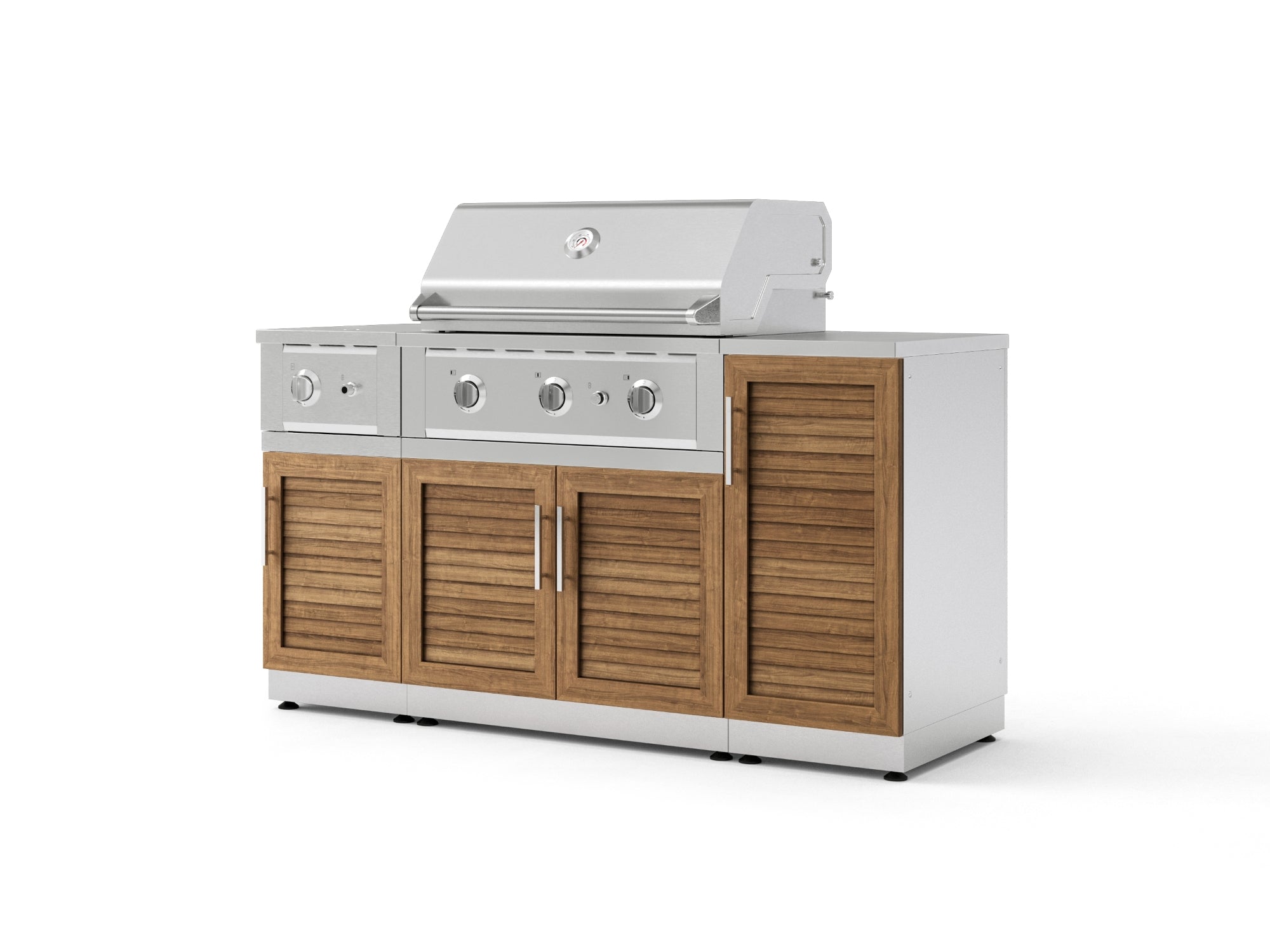 Outdoor Grill Island Stainless-Steel Louvered Doors 6 Piece Cabinet Set with 1-Door, Grill Cabinet, Performance Grill, Side Burner and Countertop