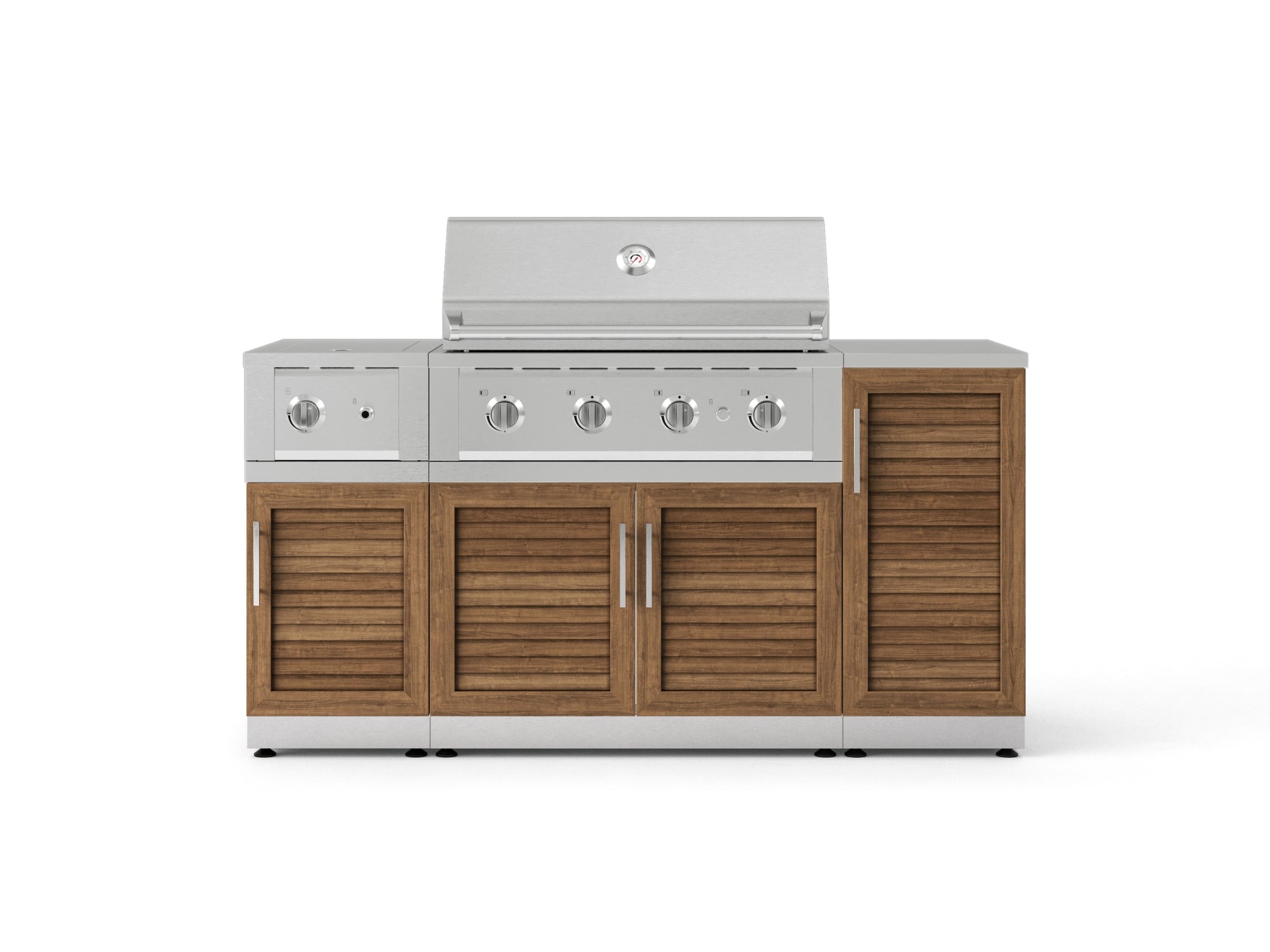 Outdoor Grill Island Stainless-Steel Louvered Doors 6 Piece Cabinet Set with 1-Door, Grill Cabinet, Performance Grill, Side Burner and Countertop