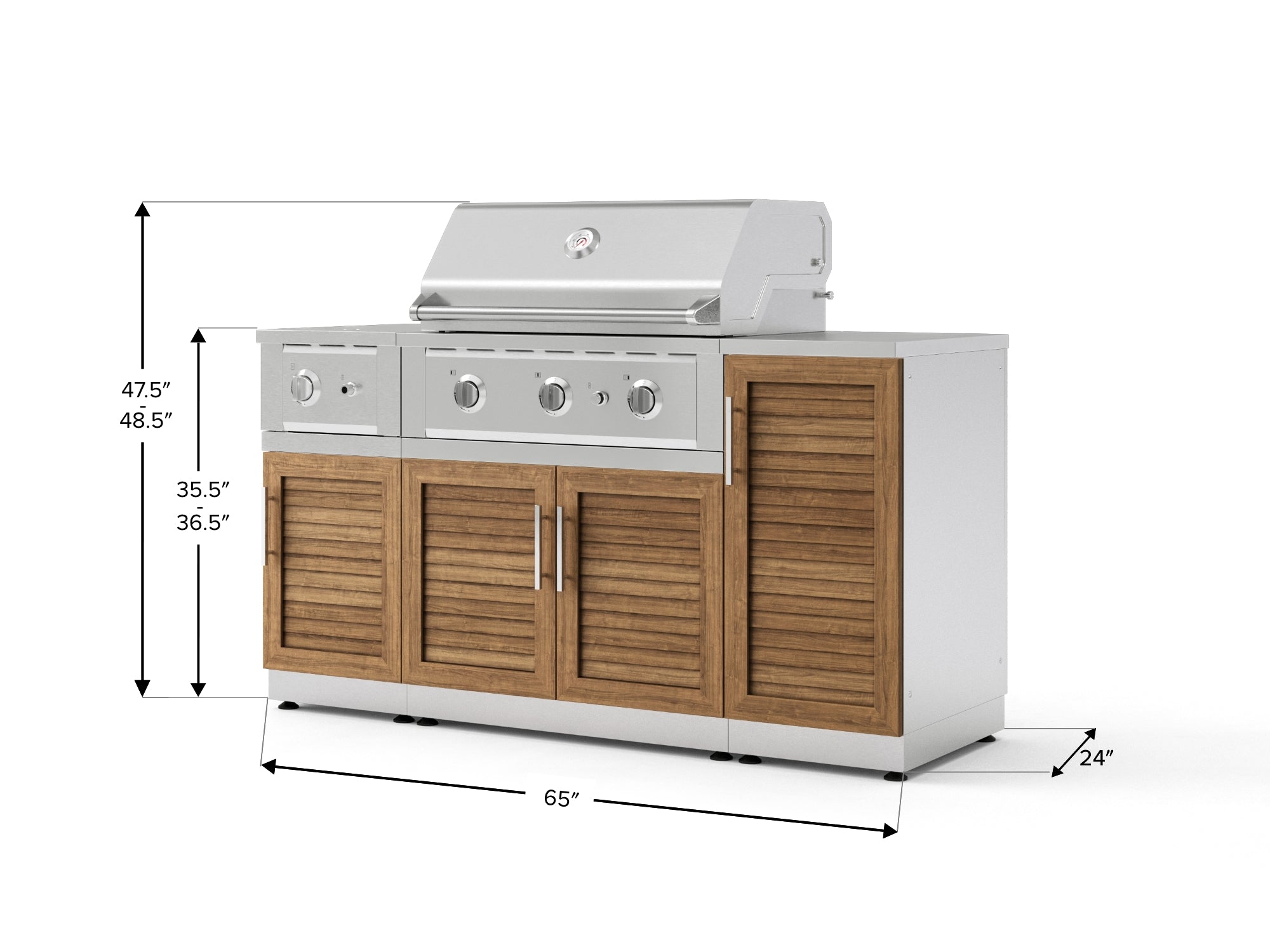 Outdoor Grill Island Stainless-Steel Louvered Doors 6 Piece Cabinet Set with 1-Door, Grill Cabinet, Performance Grill, Side Burner and Countertop