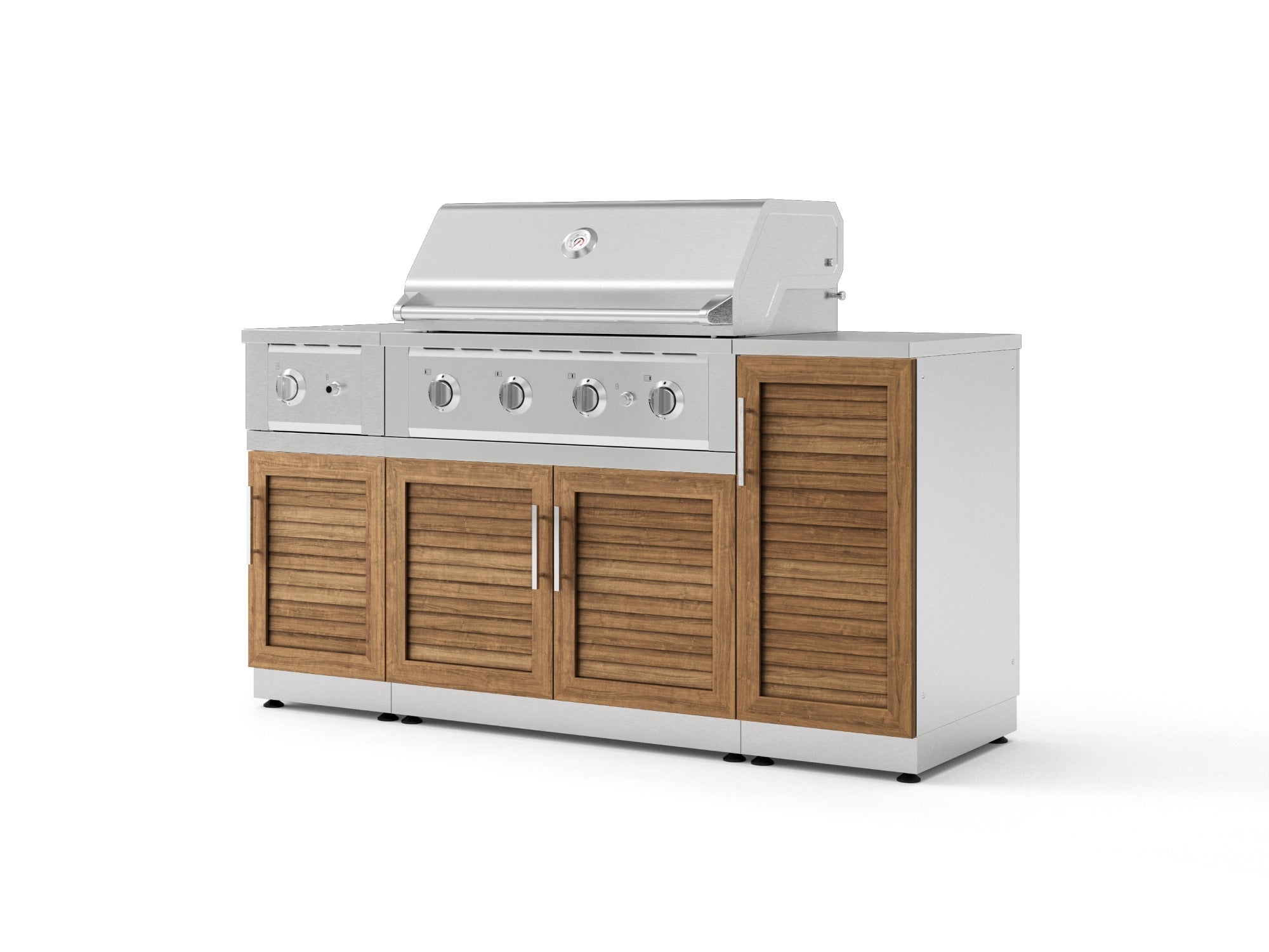 Outdoor Grill Island Stainless-Steel Louvered Doors 6 Piece Cabinet Set with 1-Door, Grill Cabinet, Performance Grill, Side Burner and Countertop