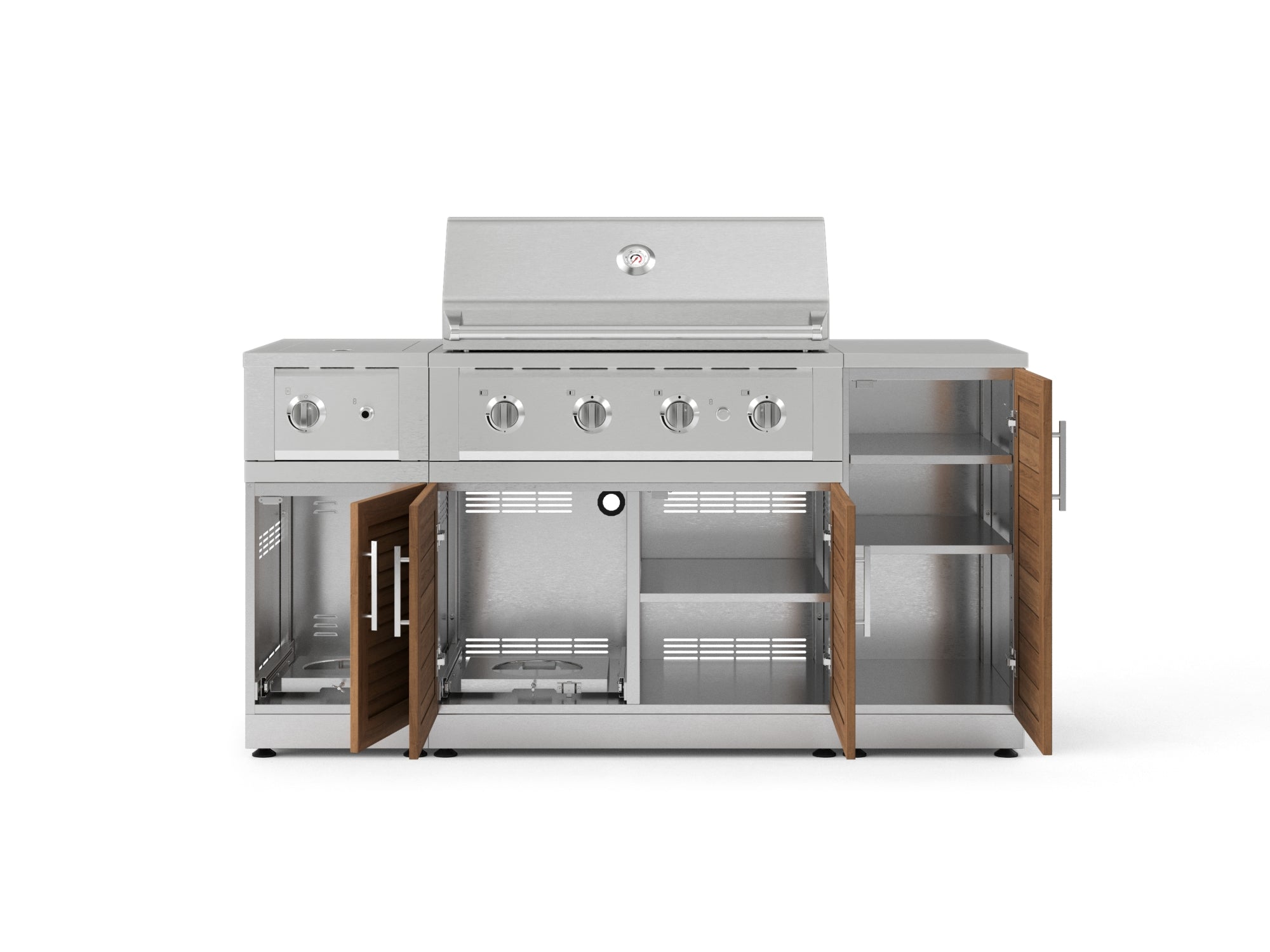 Outdoor Grill Island Stainless-Steel Louvered Doors 6 Piece Cabinet Set with 1-Door, Grill Cabinet, Performance Grill, Side Burner and Countertop