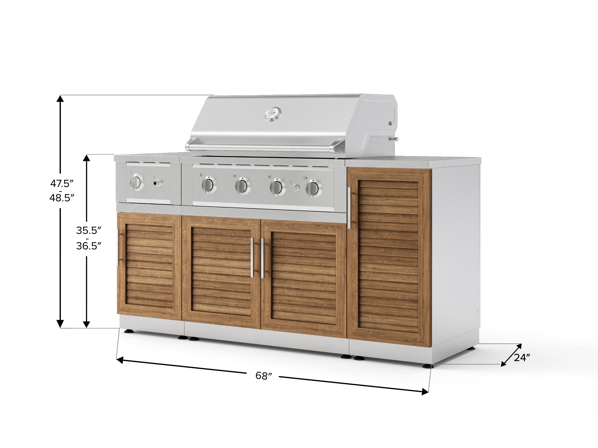 Outdoor Grill Island Stainless-Steel Louvered Doors 6 Piece Cabinet Set with 1-Door, Grill Cabinet, Performance Grill, Side Burner and Countertop