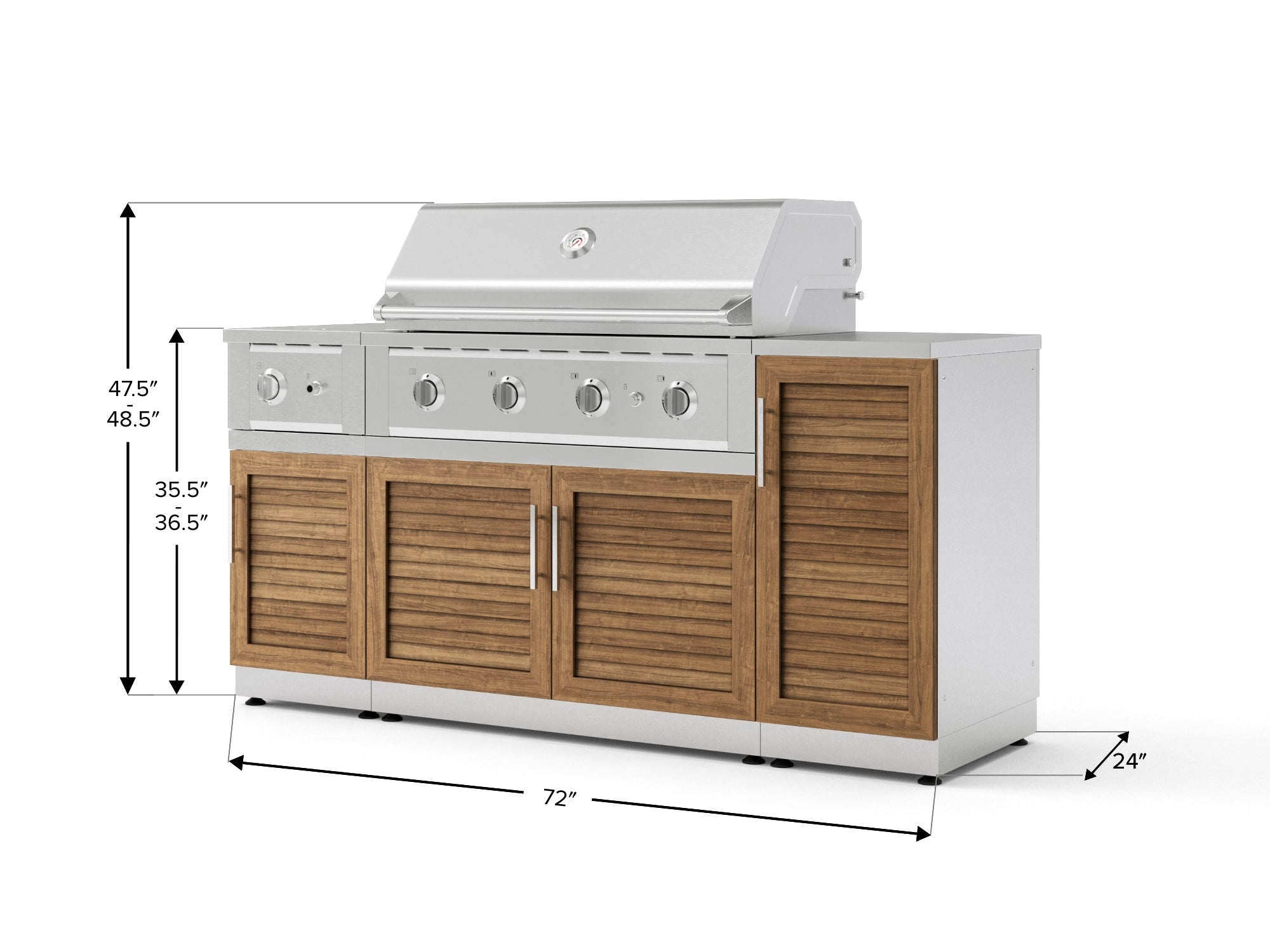 Outdoor Grill Island Stainless-Steel Louvered Doors 6 Piece Cabinet Set with 1-Door, Grill Cabinet, Performance Grill, Side Burner and Countertop