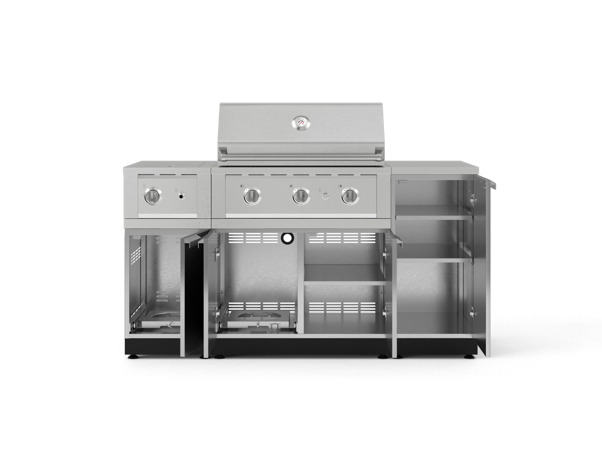 Outdoor Grill Island Stainless-Steel 6 Piece Cabinet Set with 1-Door, Grill Cabinet, Performance Grill, Side Burner and Countertop