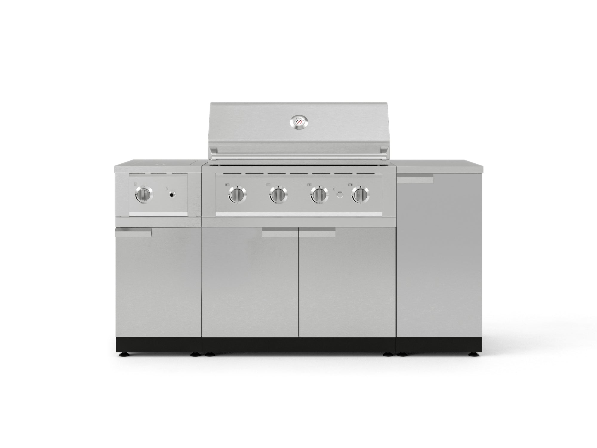 Outdoor Grill Island Stainless-Steel 6 Piece Cabinet Set with 1-Door, Grill Cabinet, Performance Grill, Side Burner and Countertop