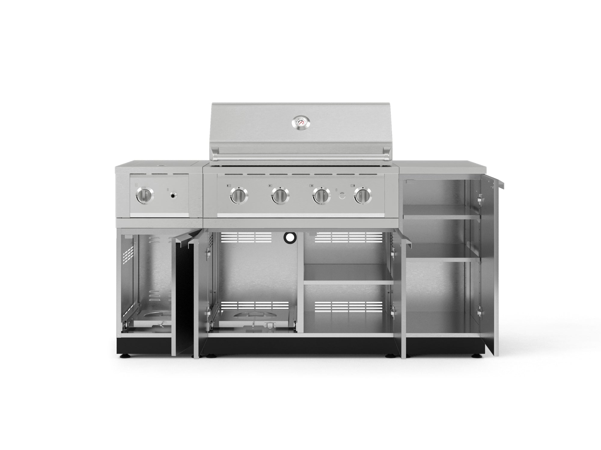 Outdoor Grill Island Stainless-Steel 6 Piece Cabinet Set with 1-Door, Grill Cabinet, Performance Grill, Side Burner and Countertop