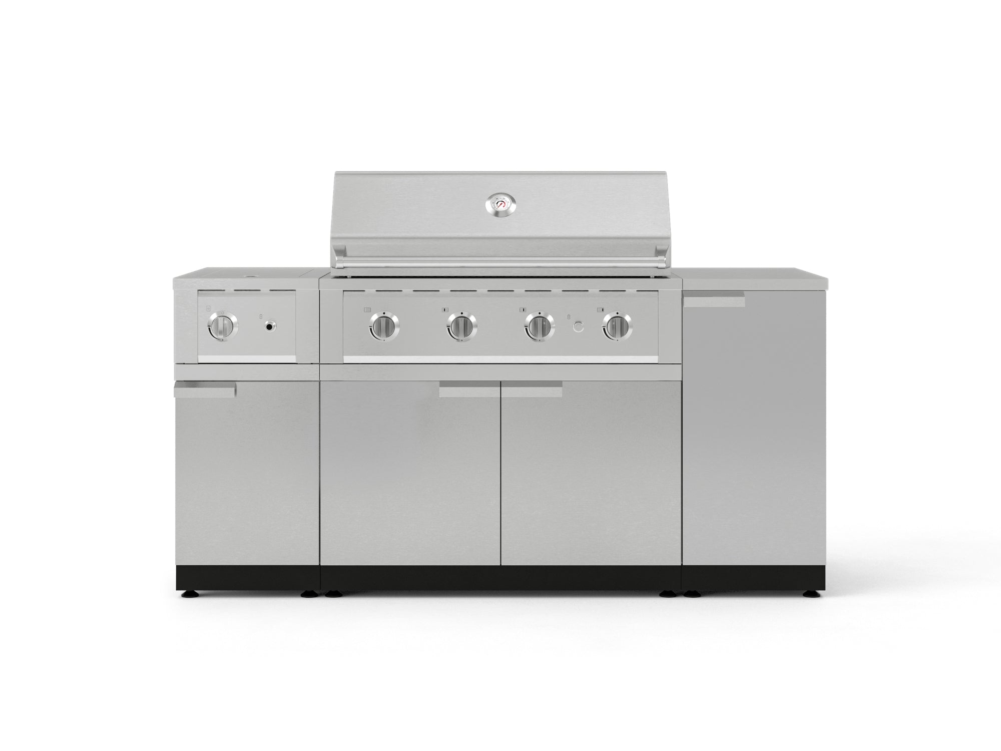 Outdoor Grill Island Stainless-Steel 6 Piece Cabinet Set with 1-Door, Grill Cabinet, Performance Grill, Side Burner and Countertop